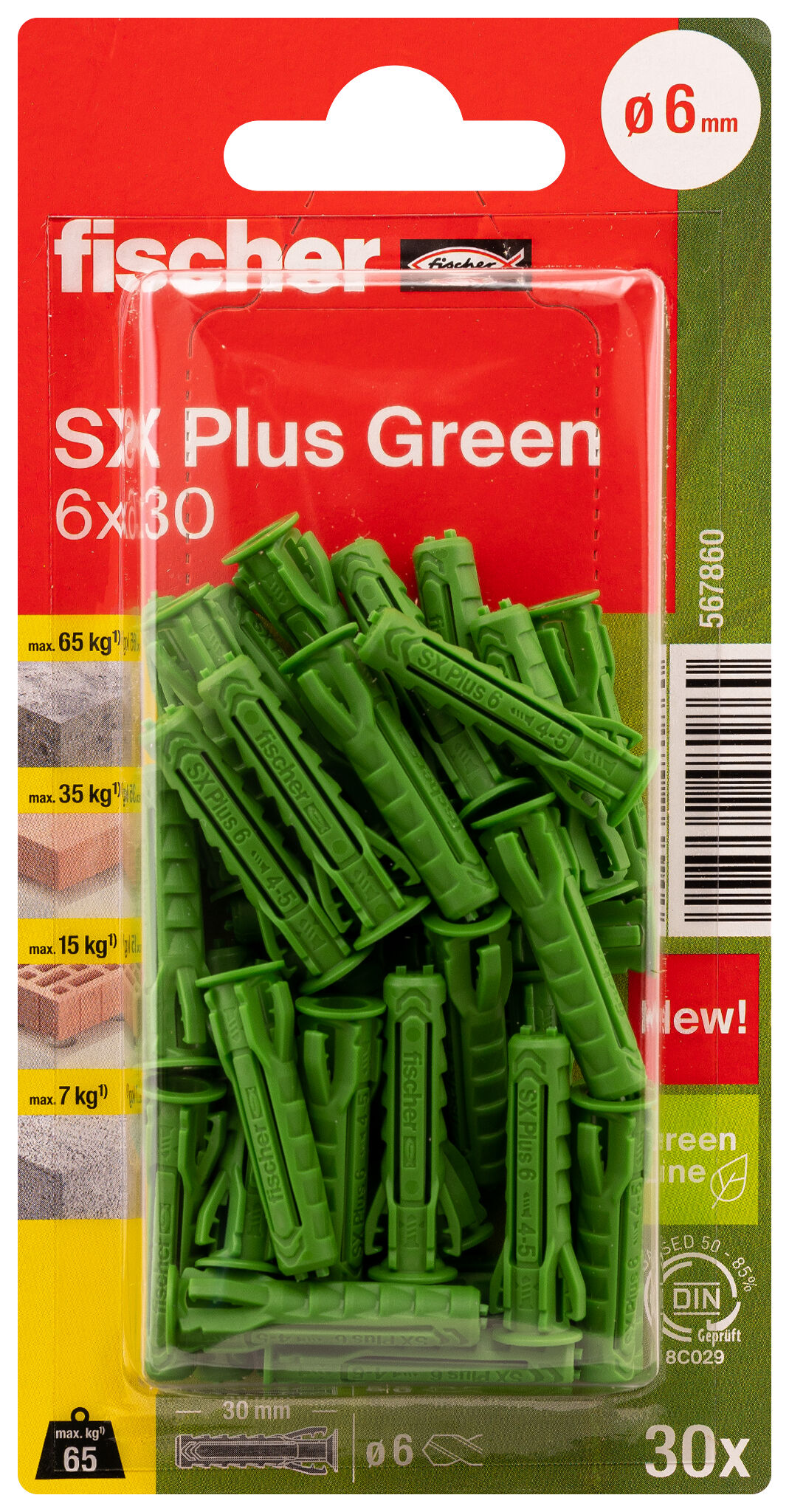 Verpackung: "fischer Spreizdübel SX Plus Green 6 x 30"