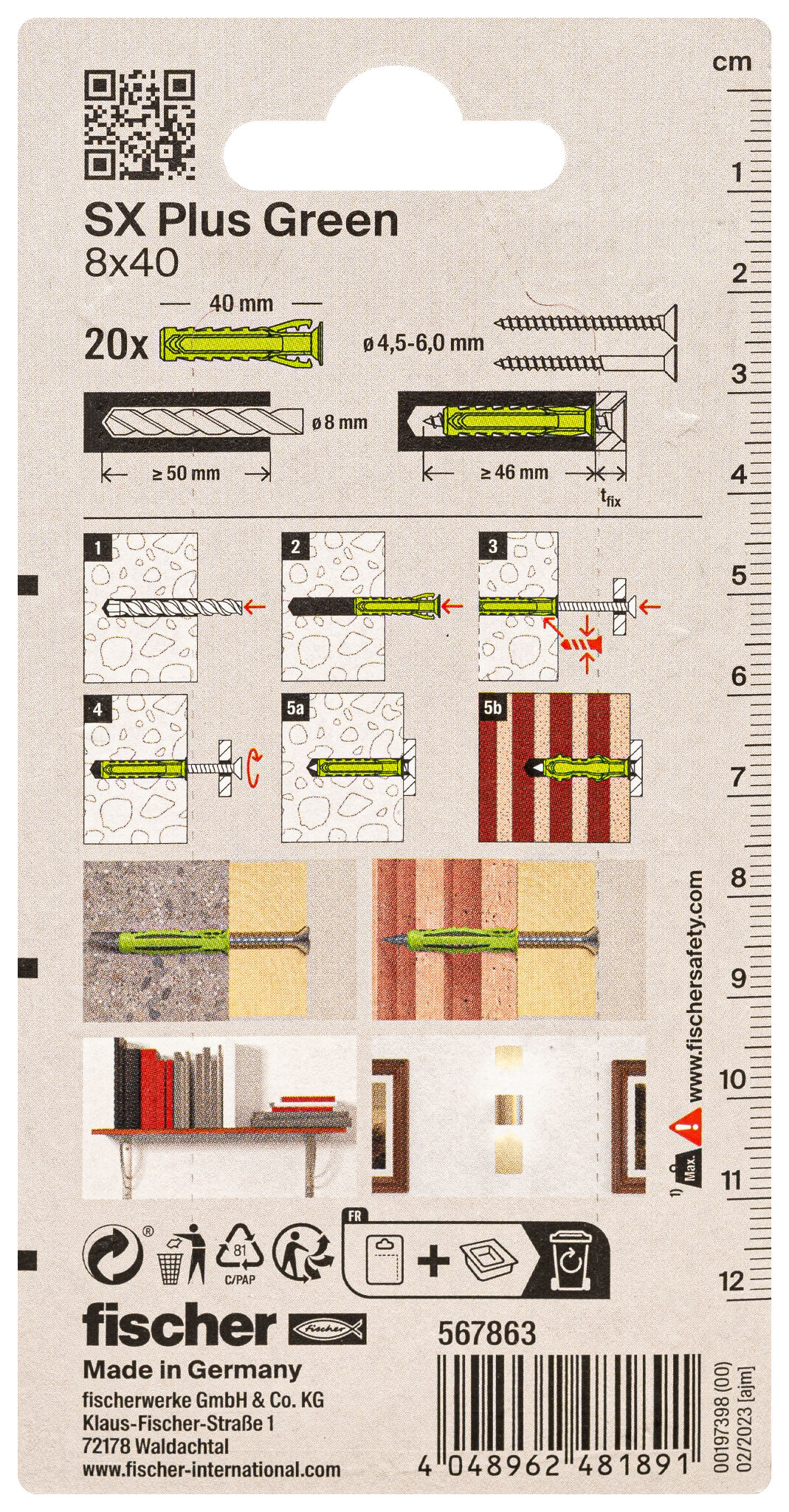 Verpackung: "fischer Spreizdübel SX Plus Green 8 x 40"