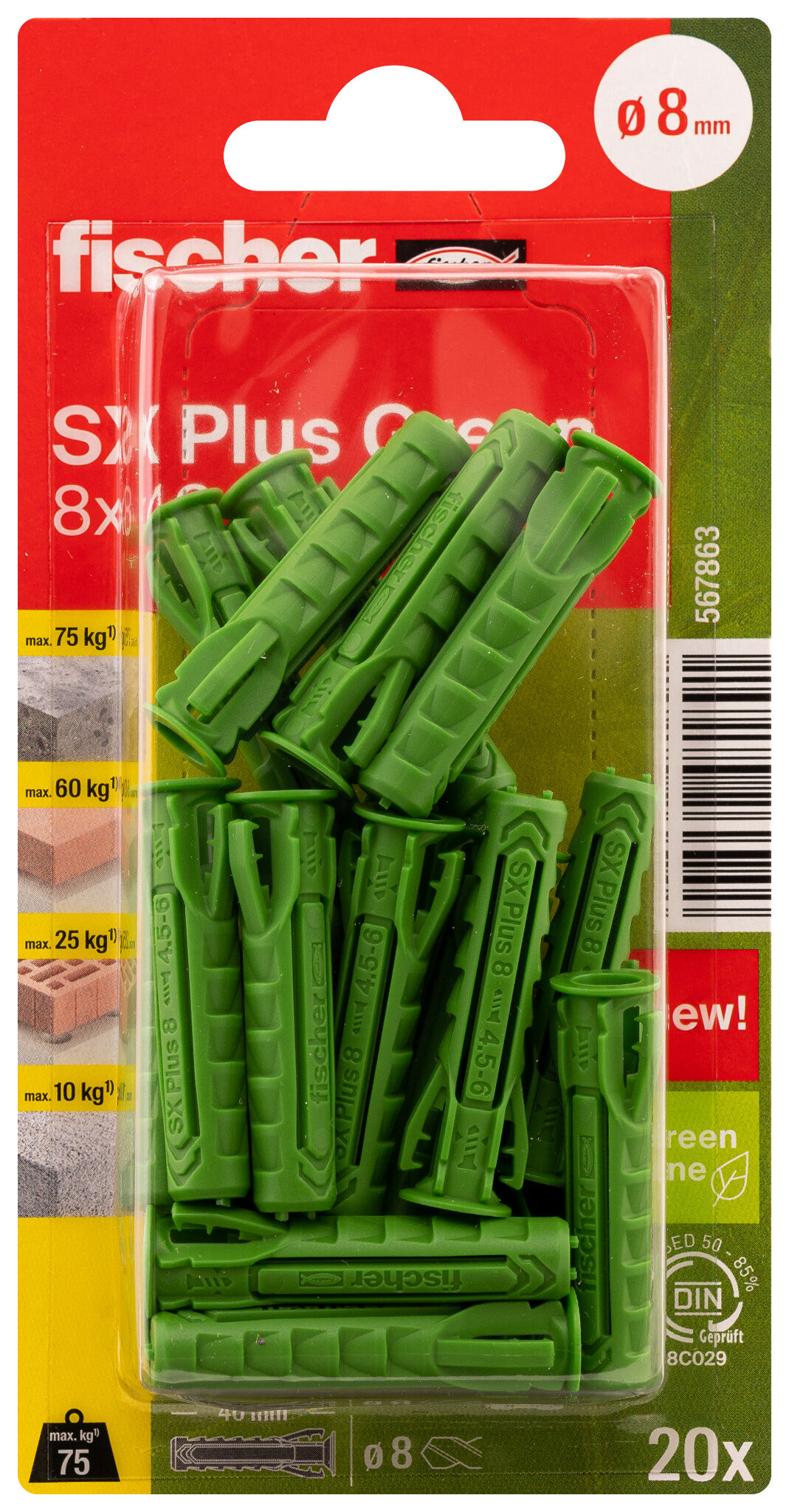 Verpackung: "fischer Spreizdübel SX Plus Green 8 x 40"