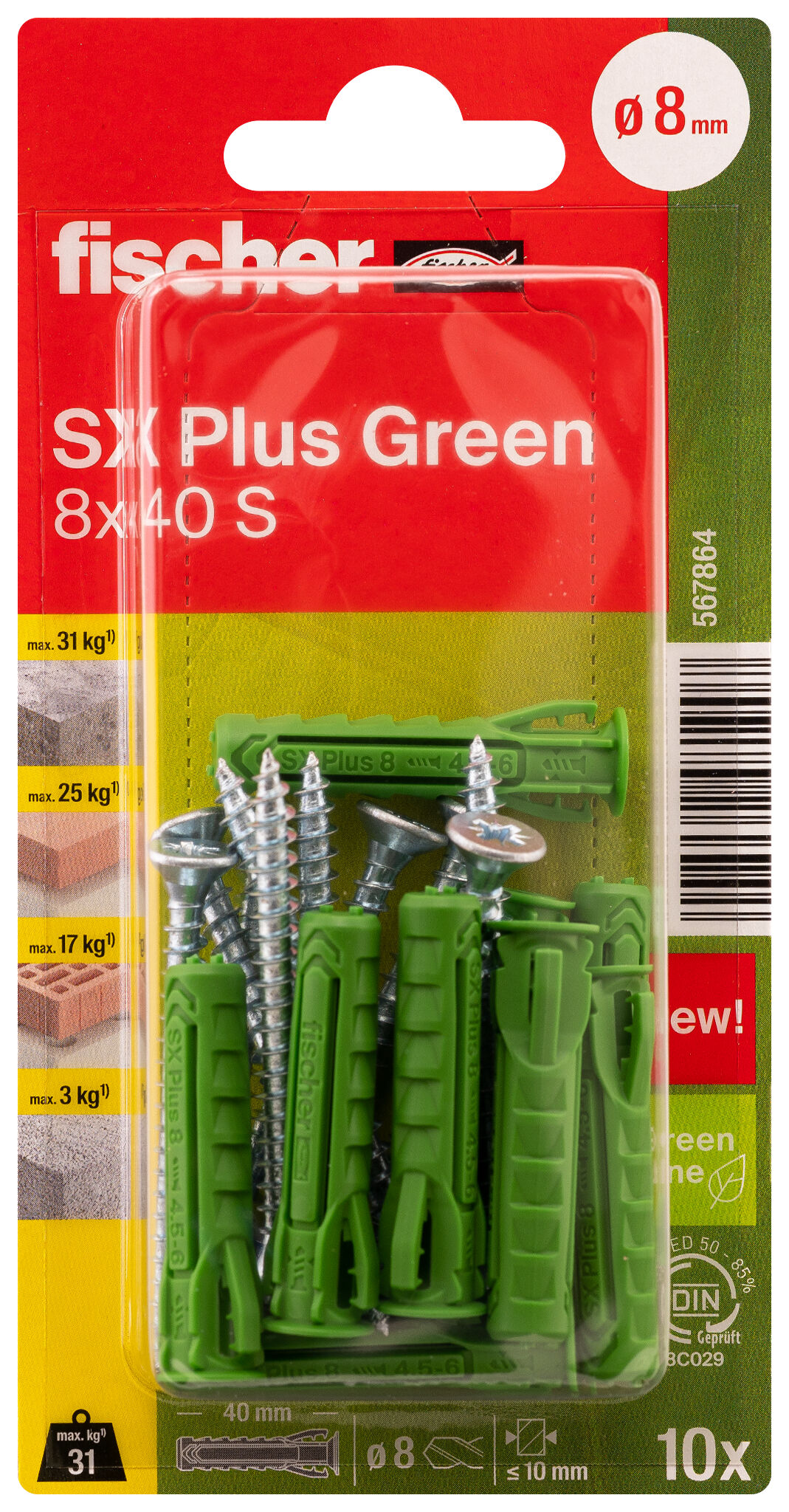 Verpackung: "fischer Spreizdübel SX Plus Green 8 x 40 S mit Schraube"