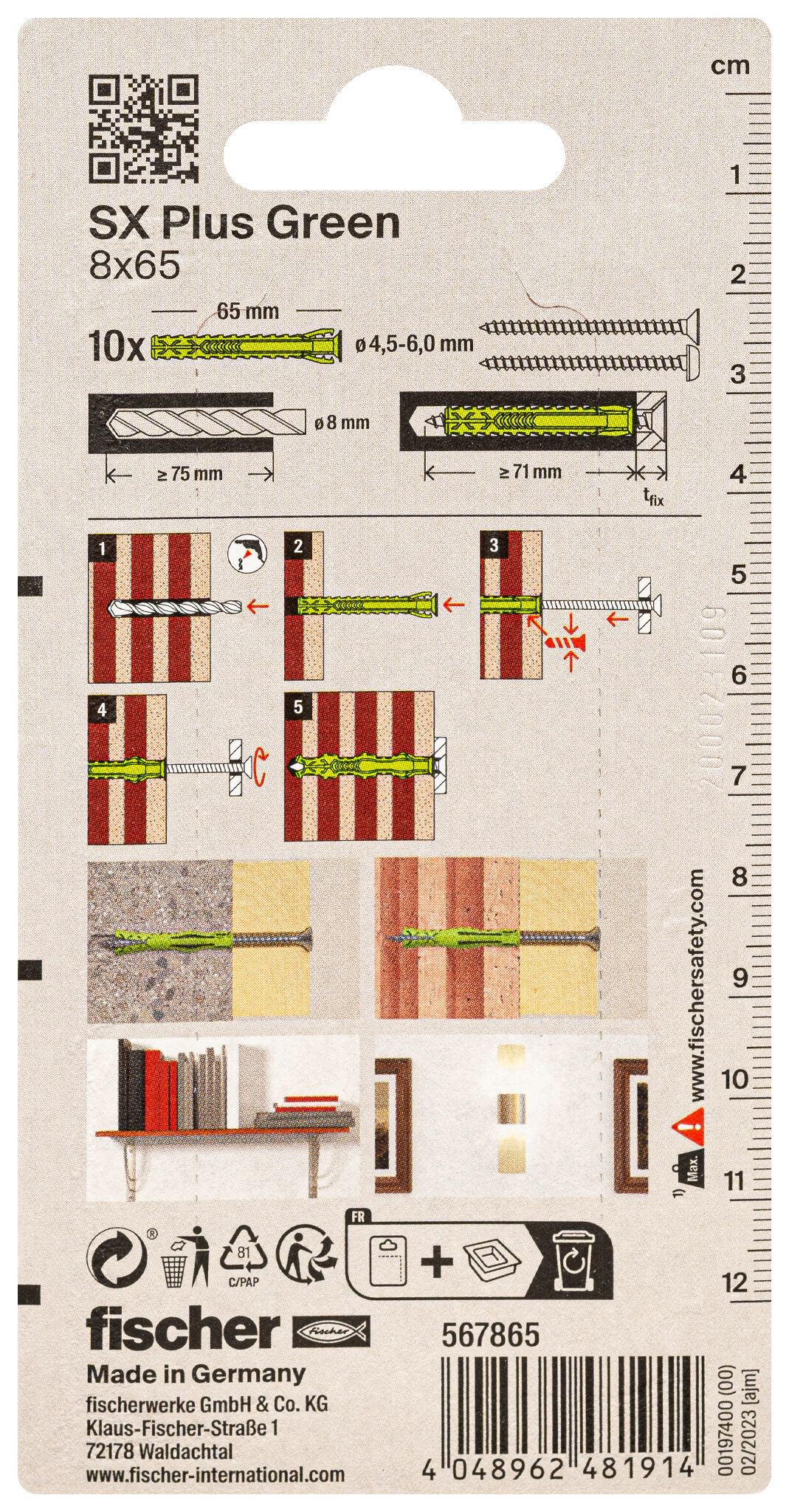 Verpackung: "fischer Spreizdübel SX Plus Green 8 x 65"