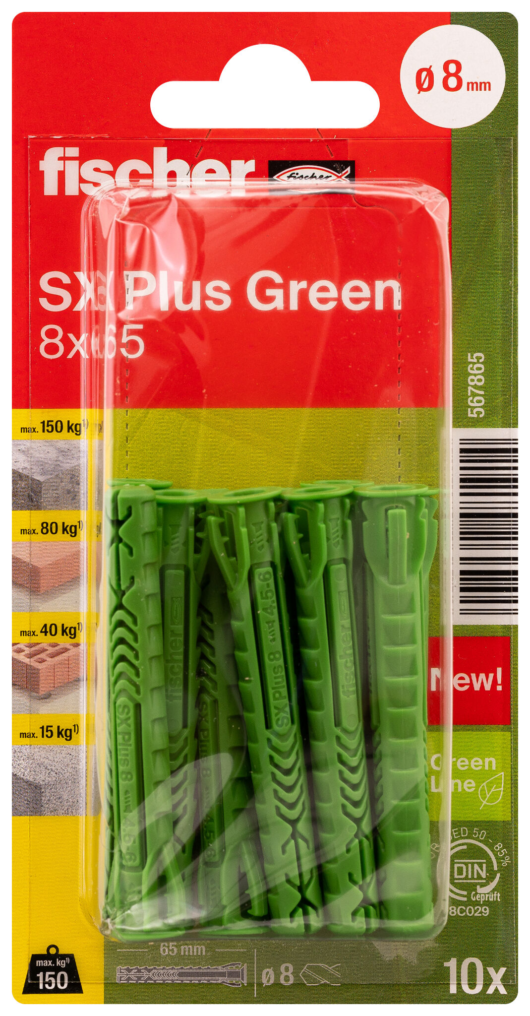 Verpackung: "fischer Spreizdübel SX Plus Green 8 x 65"