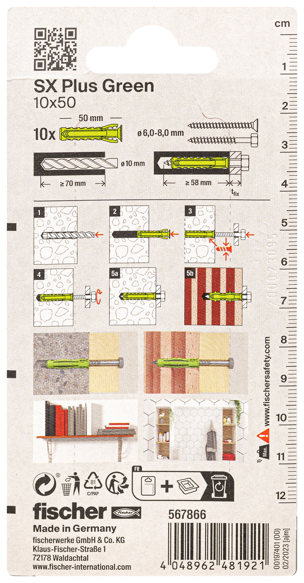 Verpackung: "fischer Spreizdübel SX Plus Green 10 x 50"