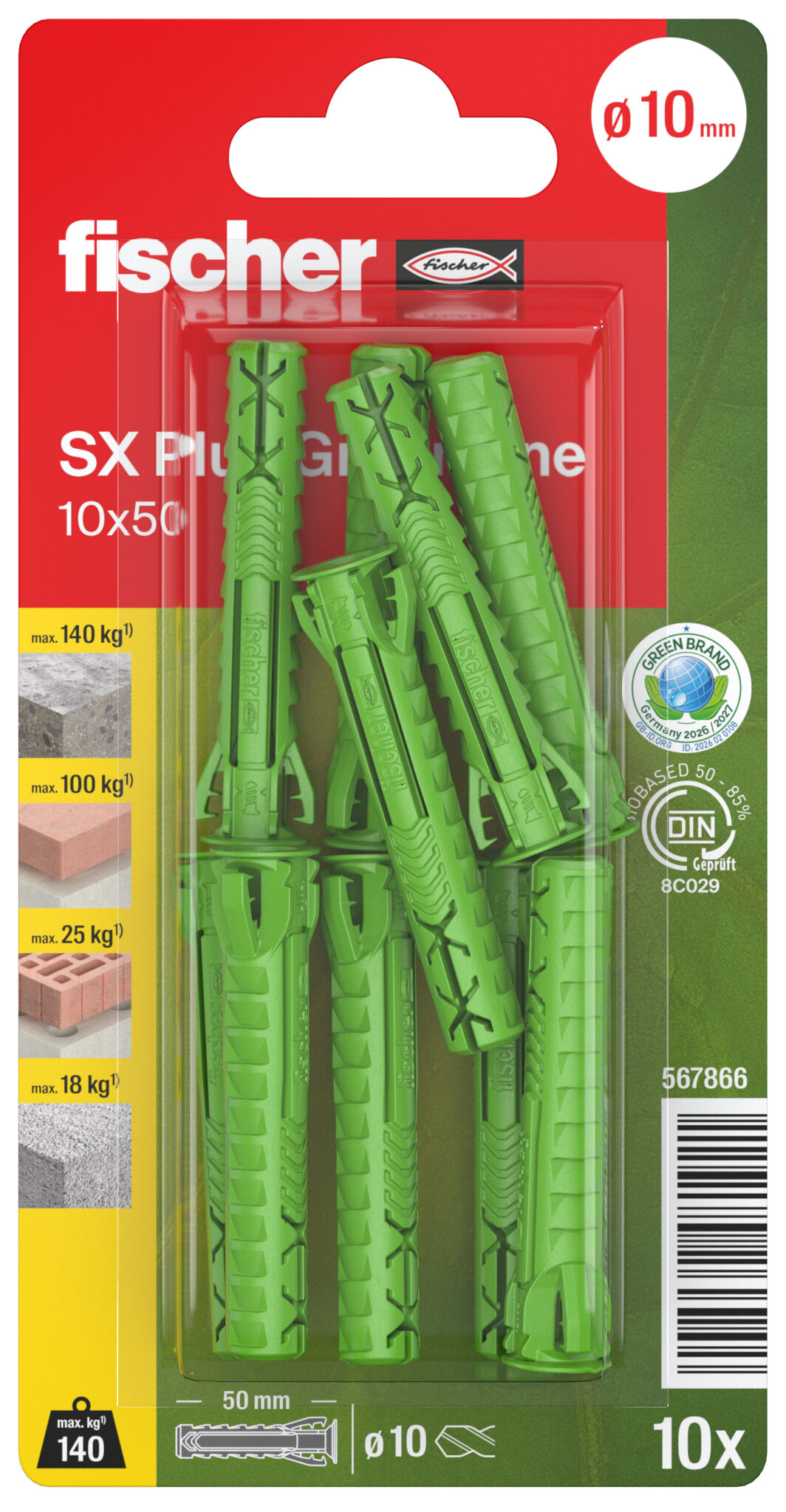 Packaging: "fischer dübel SX Plus Green 10 x 50"
