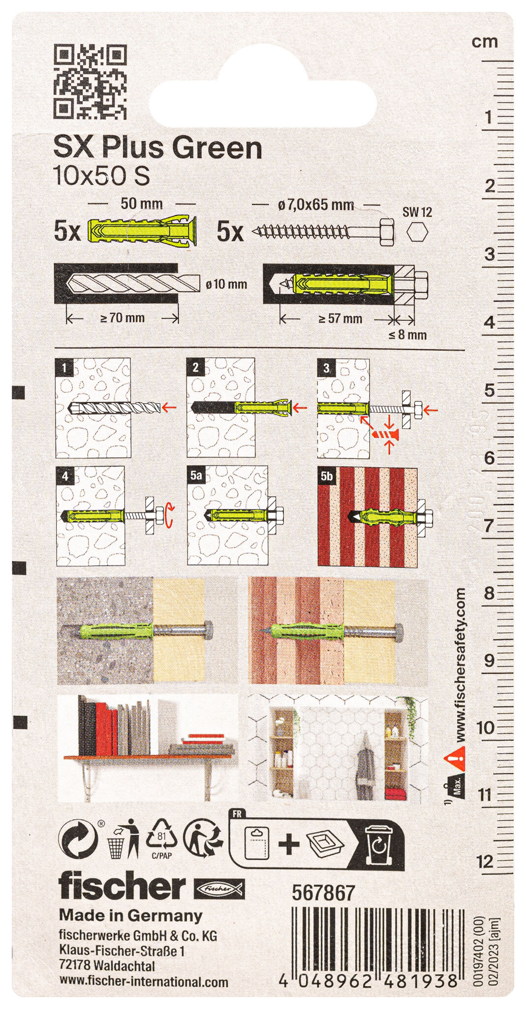 Verpackung: "fischer Spreizdübel SX Plus Green 10 x 50"