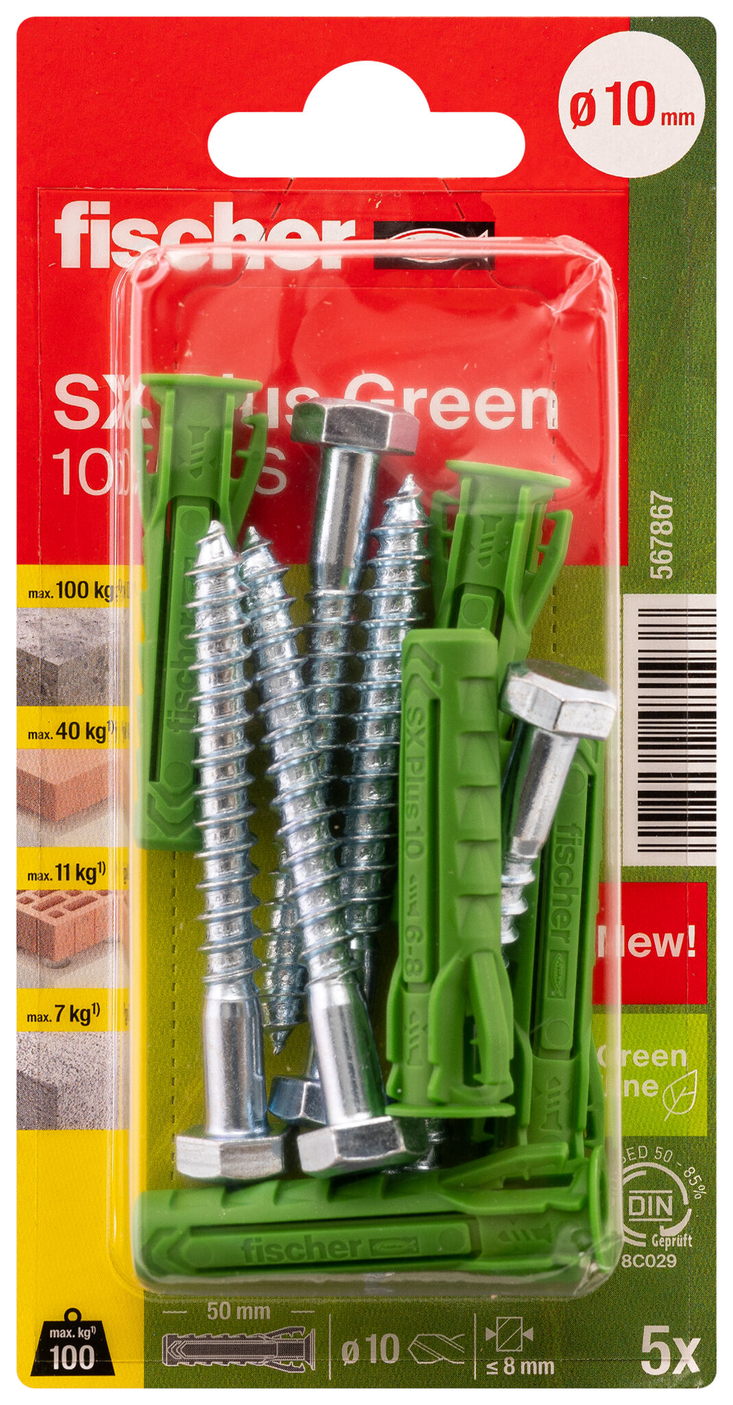 Verpackung: "fischer Spreizdübel SX Plus Green 10 x 50"