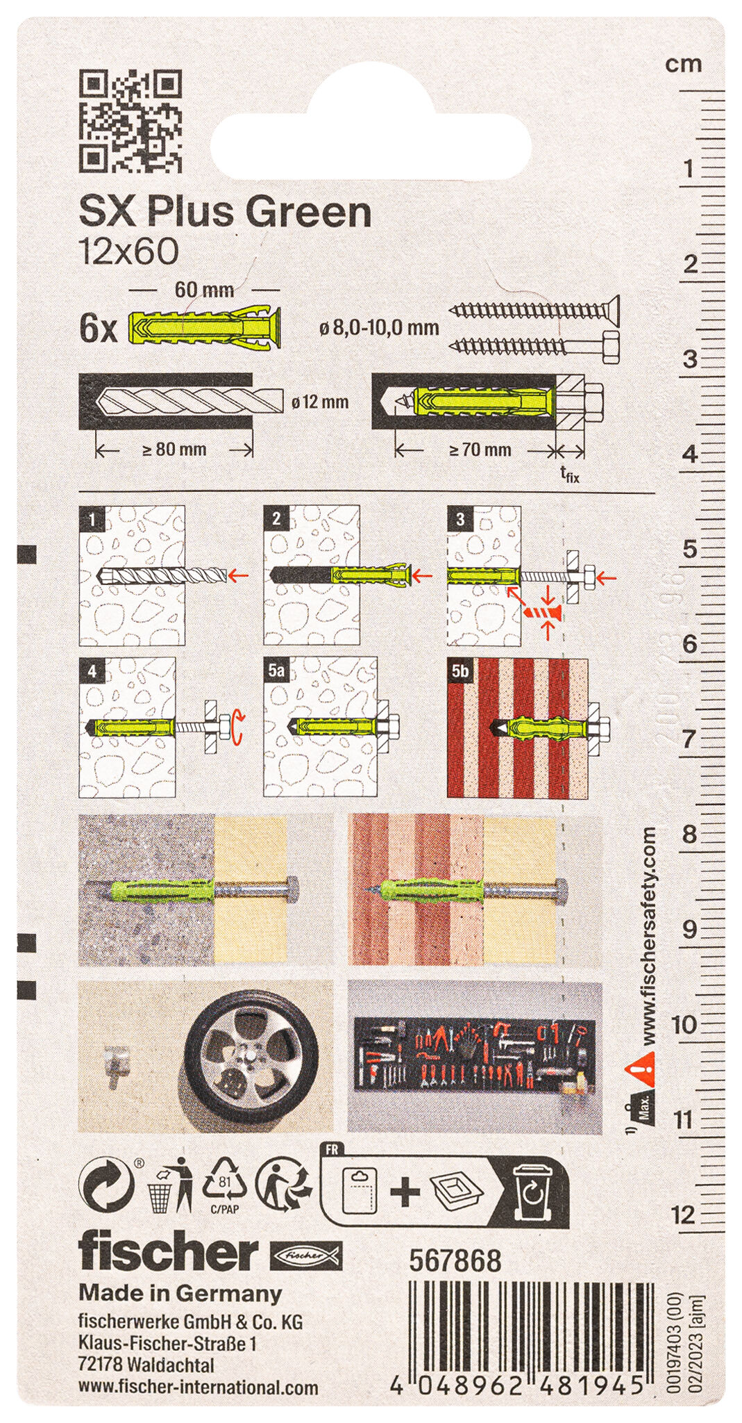 Verpackung: "fischer Spreizdübel SX Plus Green 12 x 60"