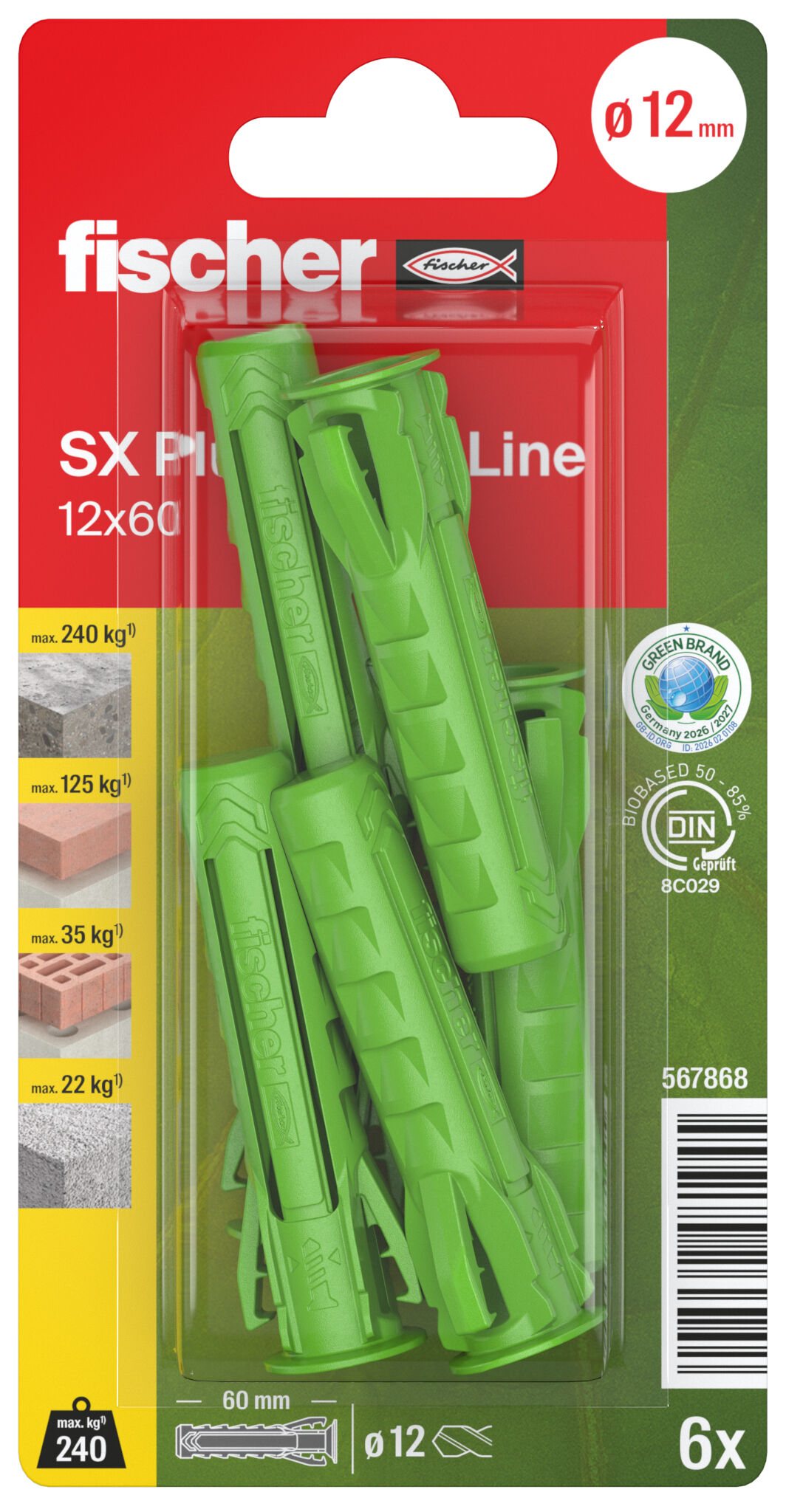 Verpackung: "fischer Spreizdübel SX Plus GreenLine 12 x 60"