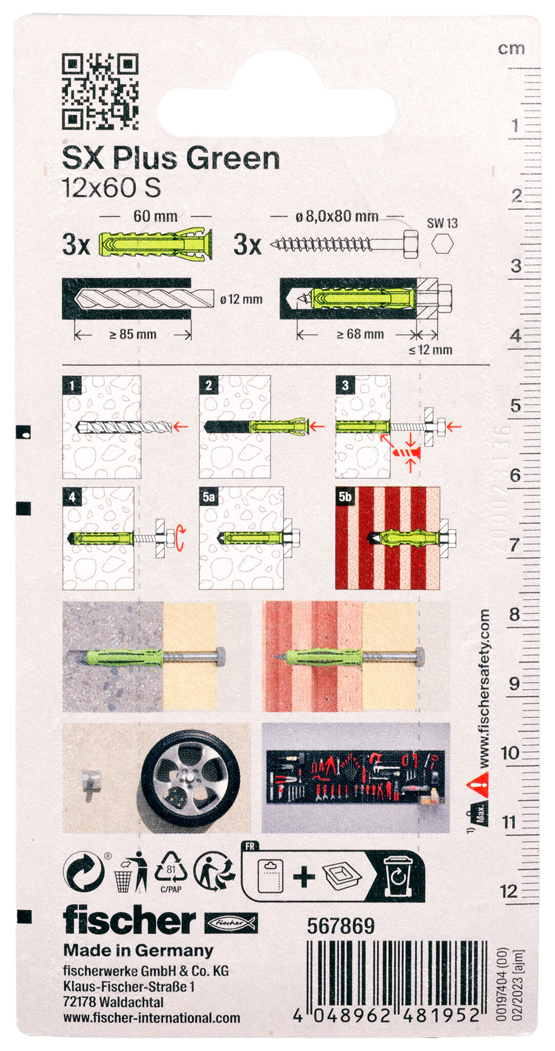 Verpackung: "fischer Spreizdübel SX Plus Green 12 x 60 S mit Schraube"