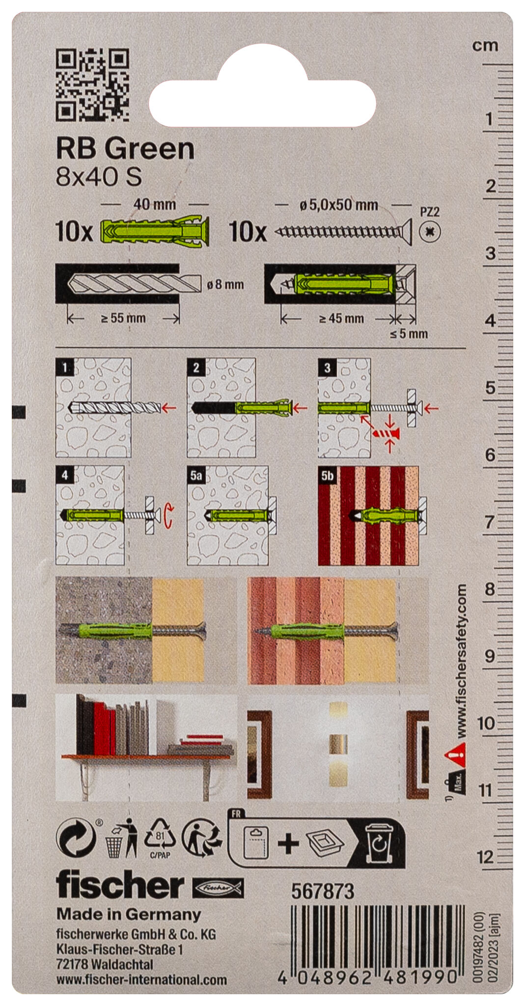Verpackung: "fischer Regalbefestigung RB Green S 8 x 40 mit Schraube"