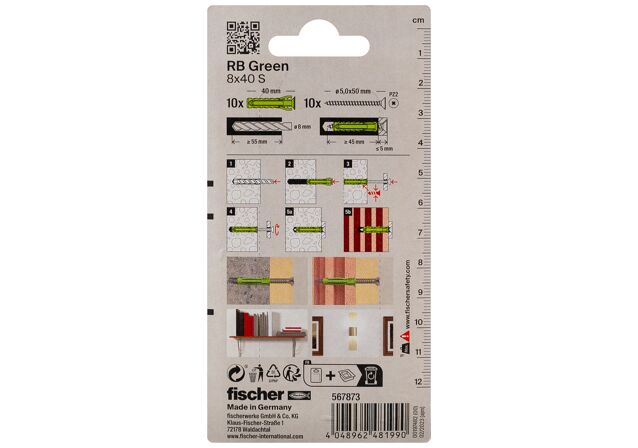 Verpackung: "fischer Regalbefestigung RB Green S 8 x 40 mit Schraube"