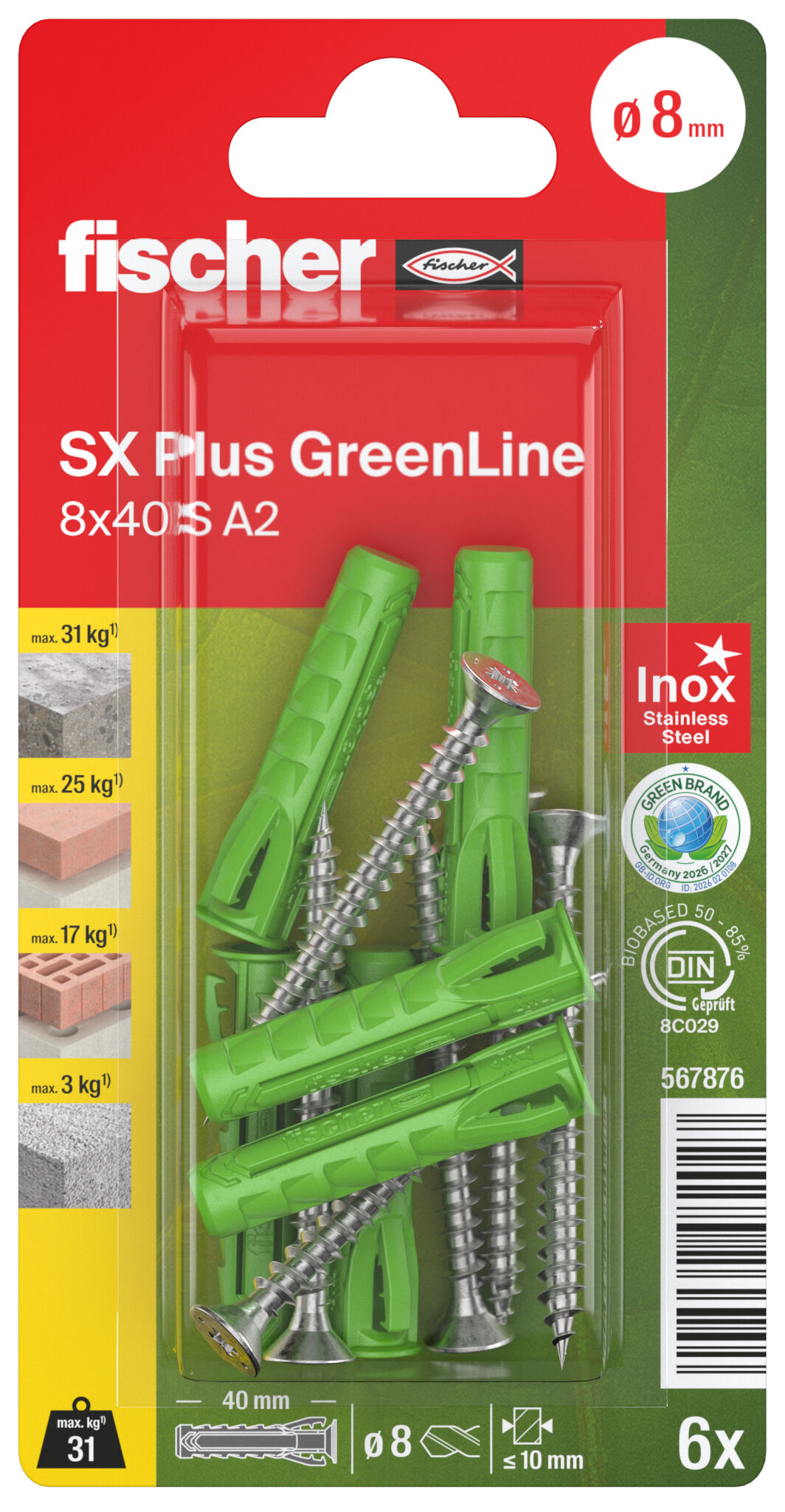 Packaging: "4방향 팽창 SX Plus GreenLine 8 x 40 S A2 K"