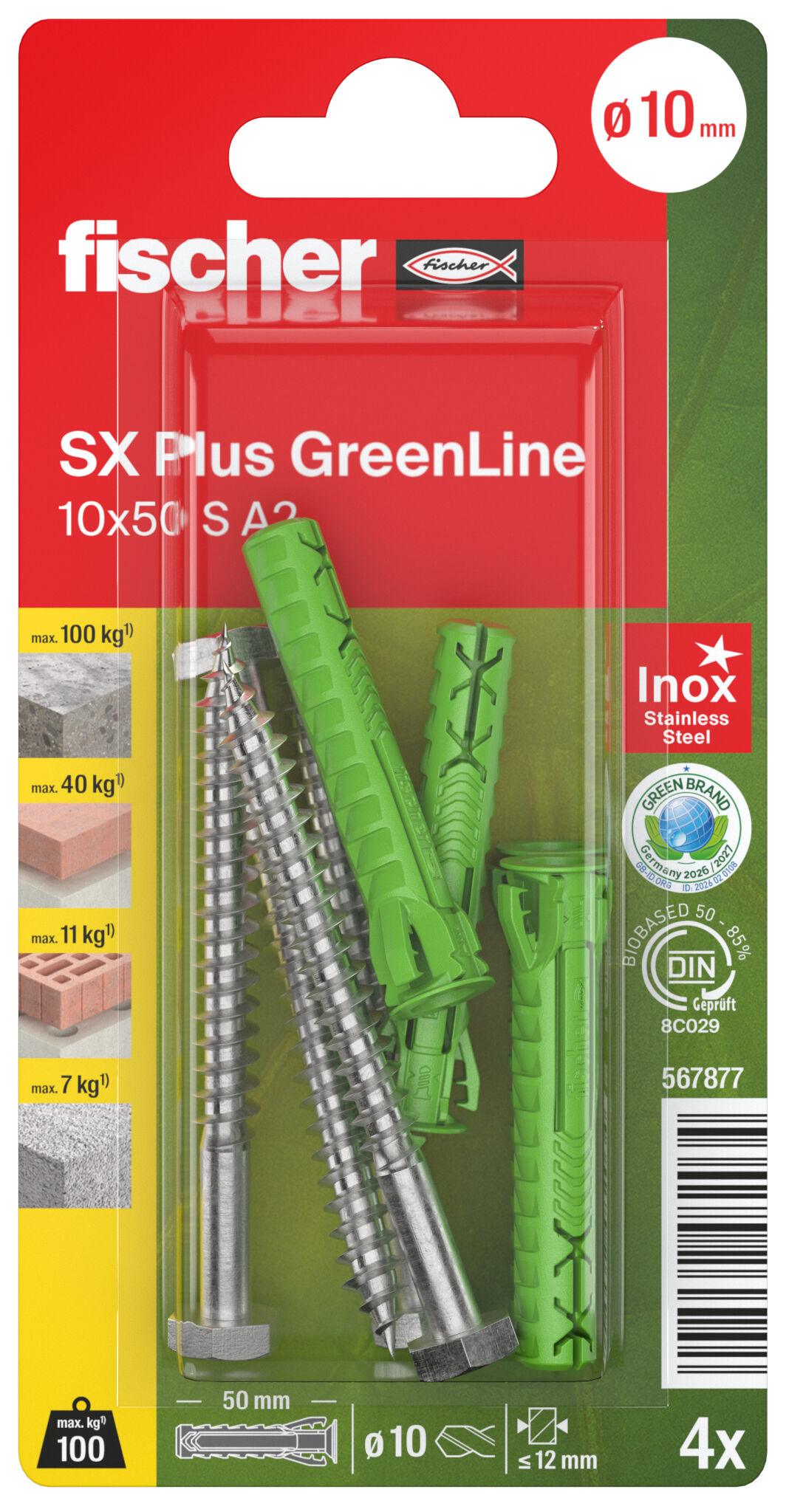 Packaging: "4방향 팽창 SX Plus GreenLine 10 x 50 S A2 K"