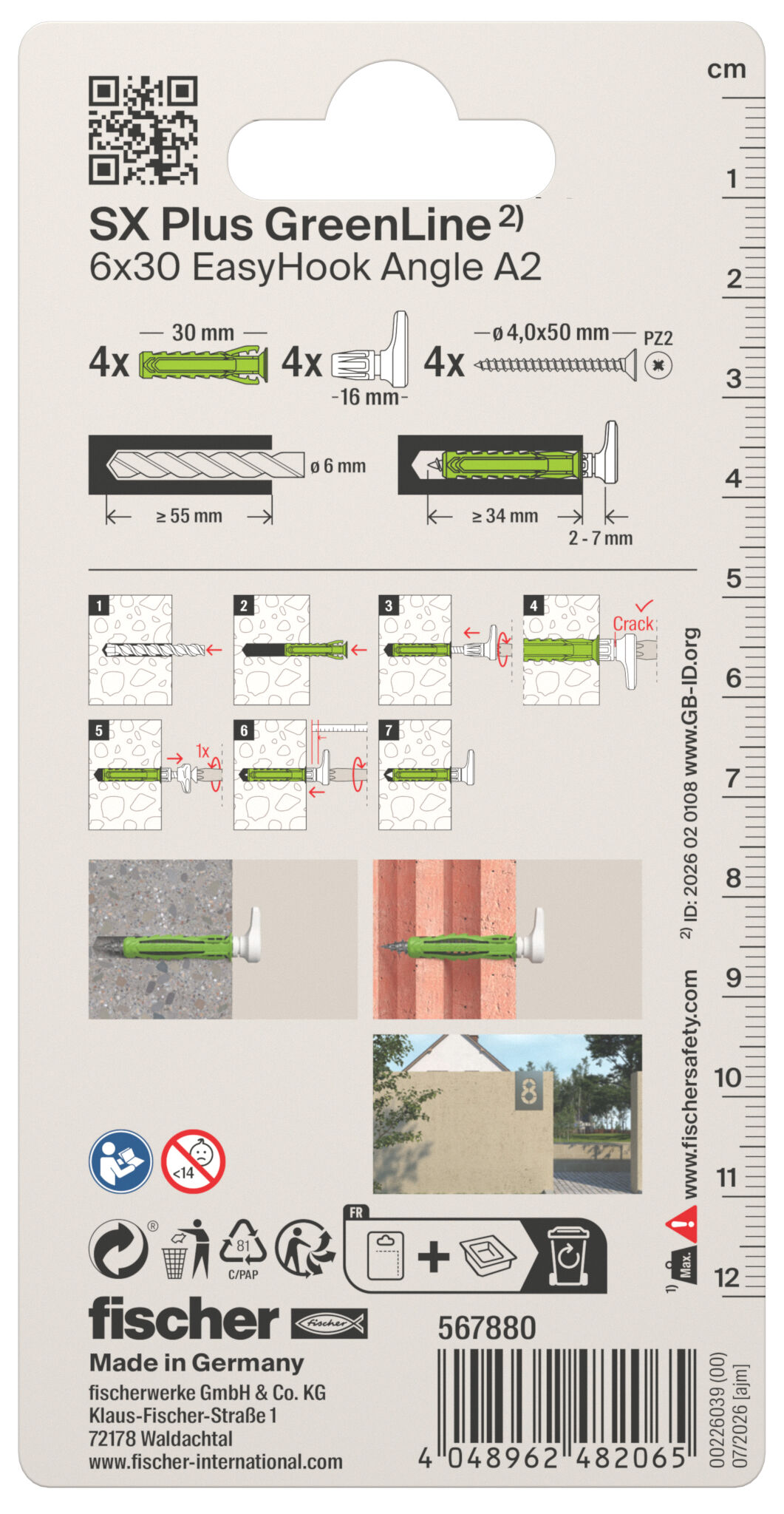 Packaging: "fischer EasyHook kampó + SX Plus GreenLine 6x30 A2 K"