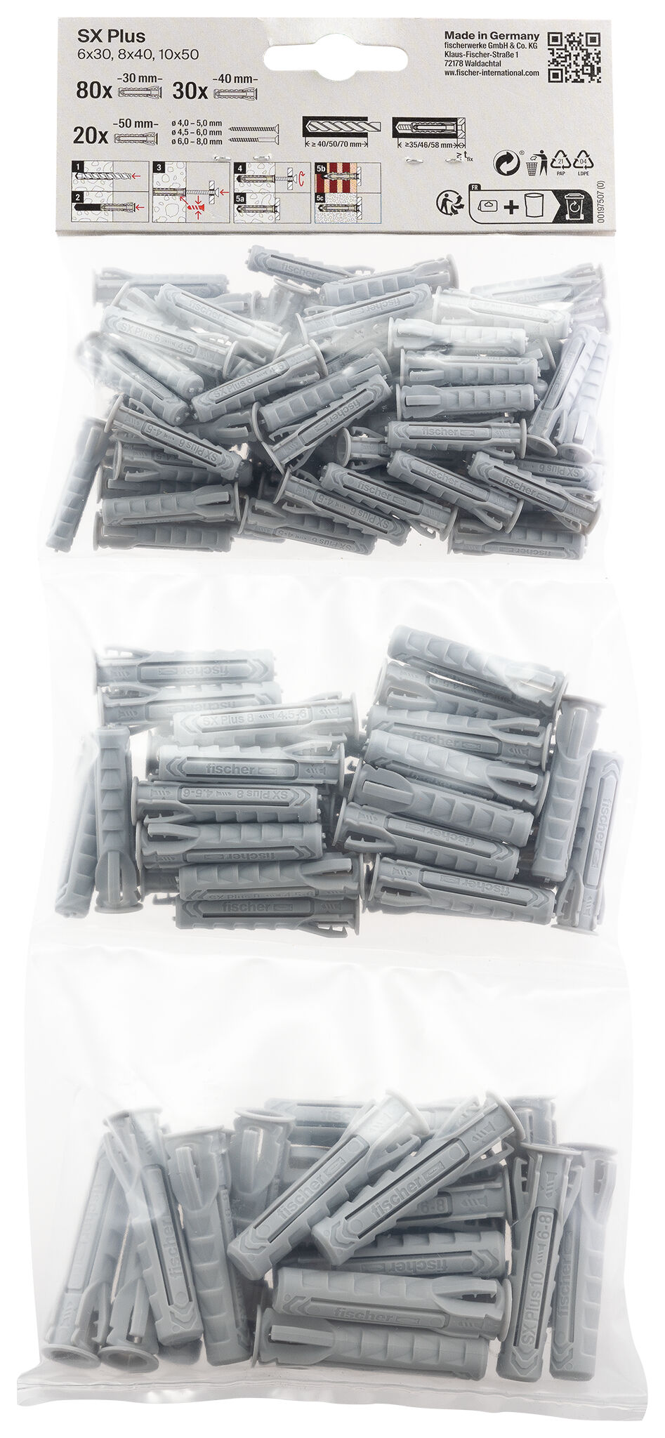 Packaging: "Triple-bag fischer plug SX Plus 6,8,10"