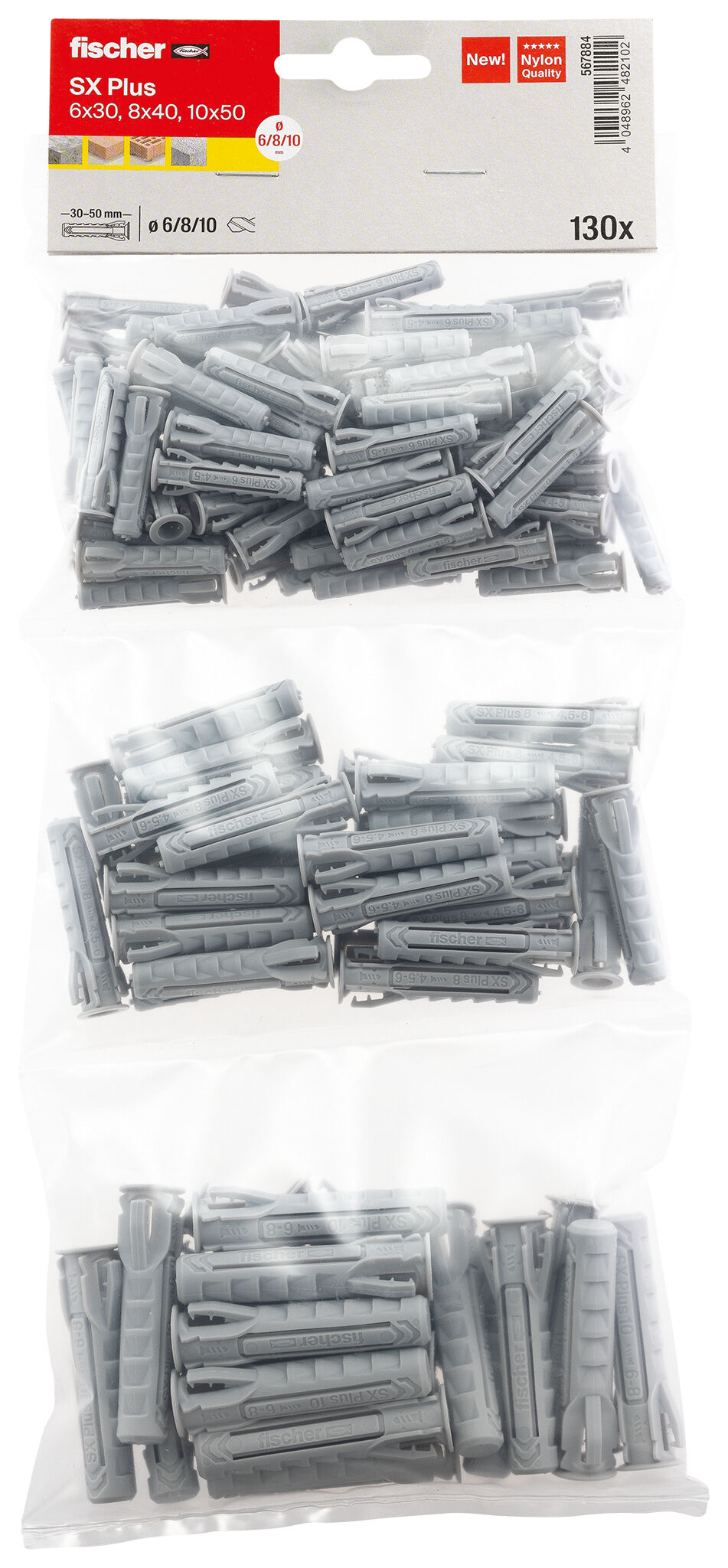 Packaging: "Triple-bag fischer plug SX Plus 6,8,10"
