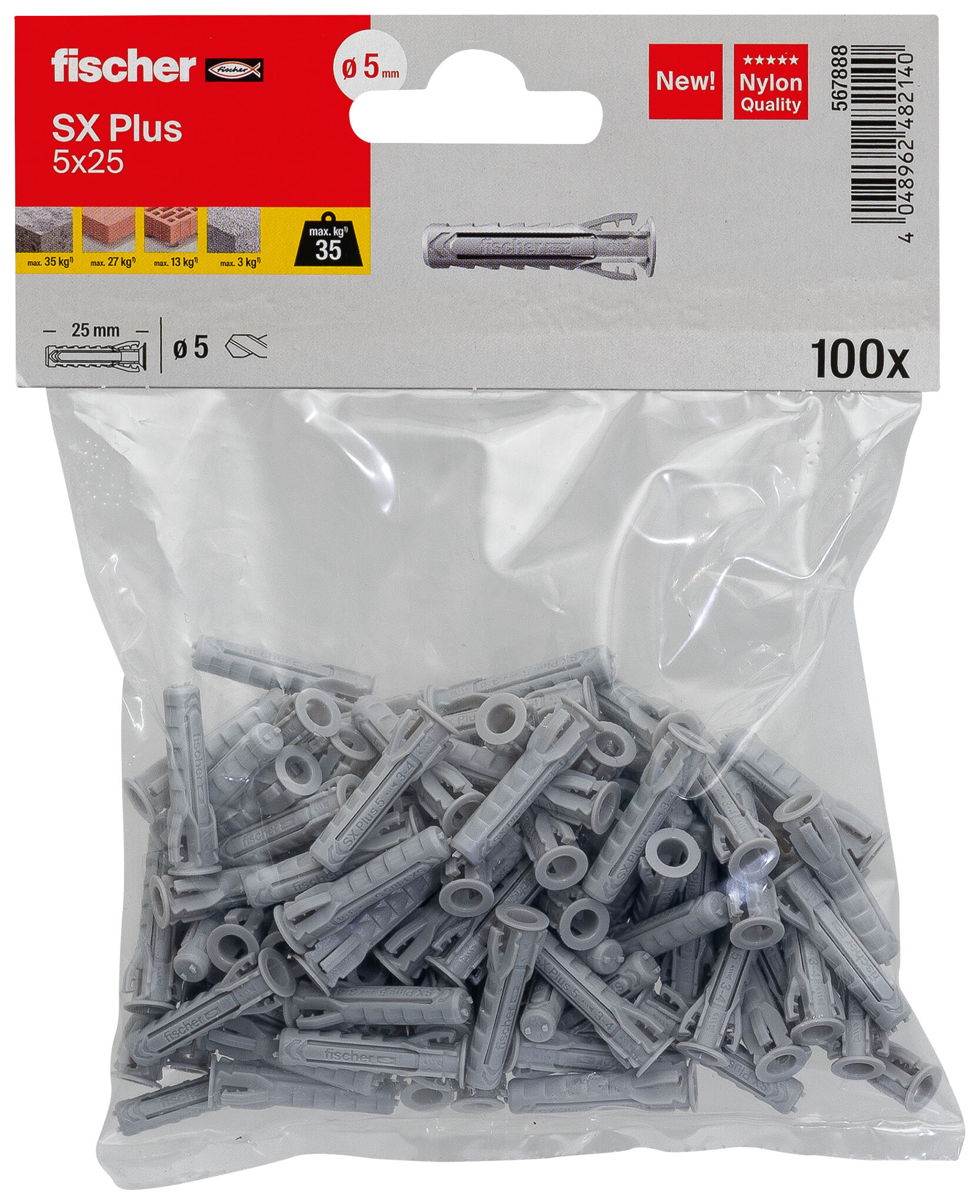 Packaging: "fischer Genişletme tapası SX Plus 5 x 25"