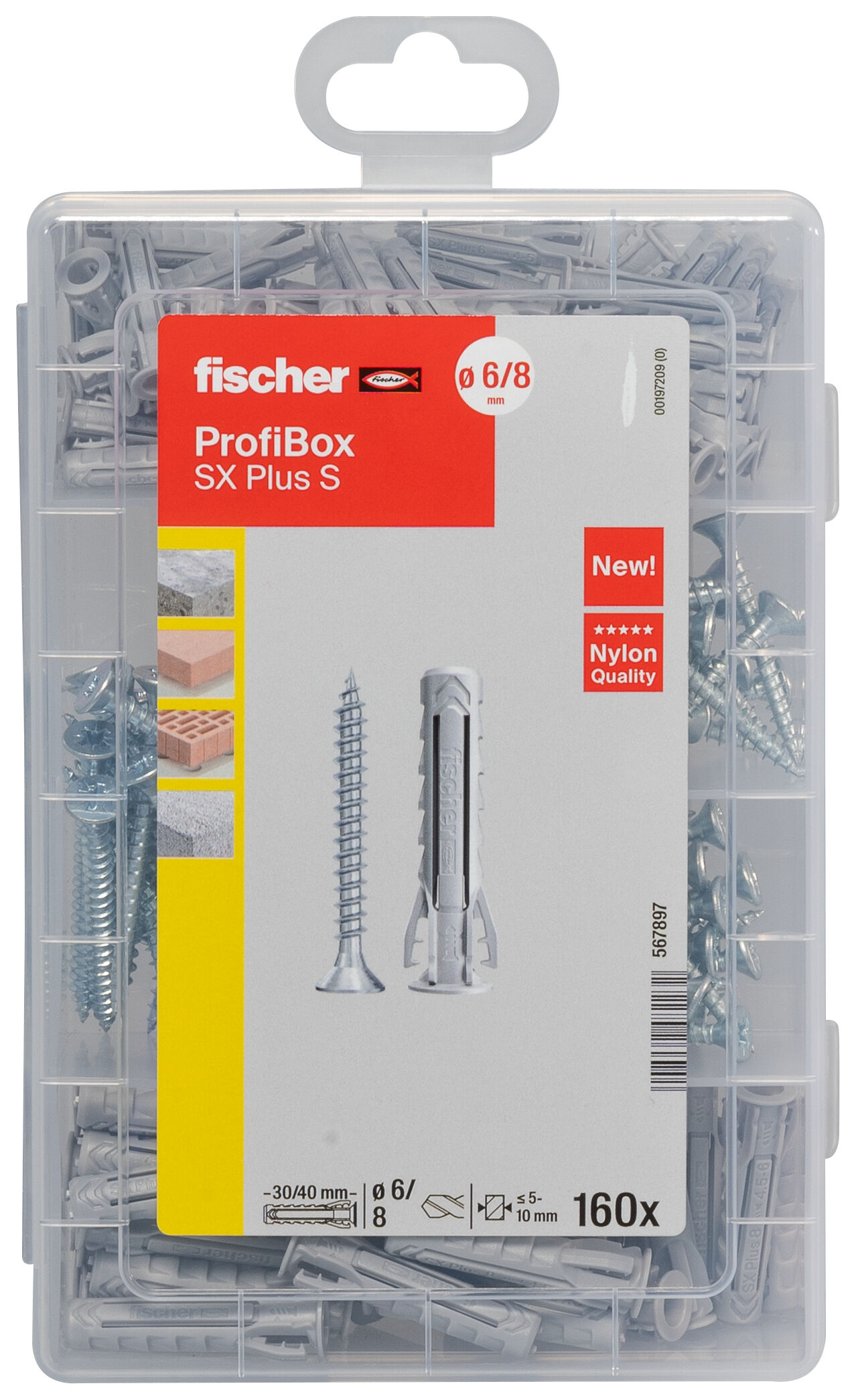 Verpackung: "fischer Profi-Box Spreizdübel SX Plus + Schraube (160 Teile)"