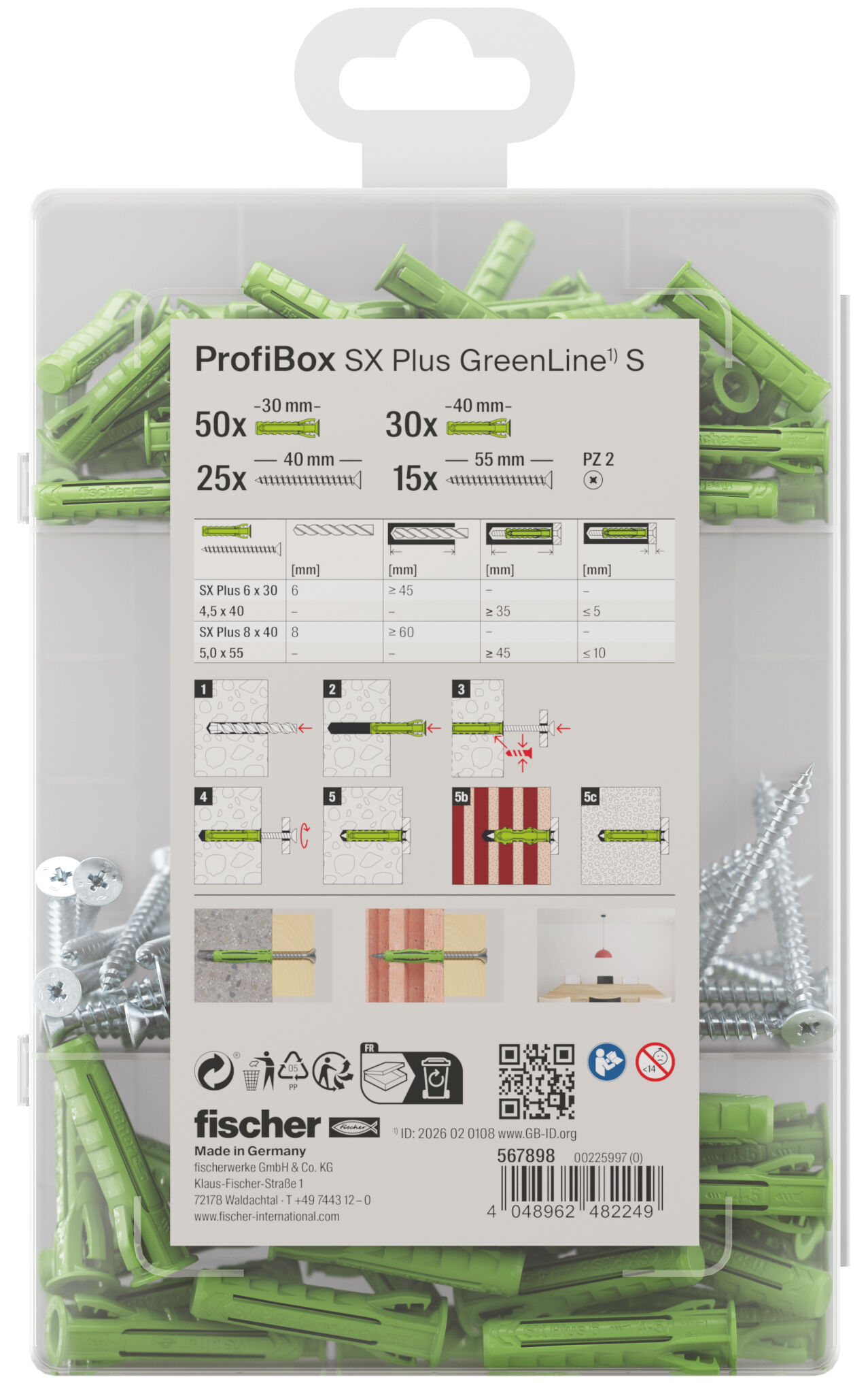 Packaging: "fischer Profi-Box SX Plus GreenLine + Screws A2"