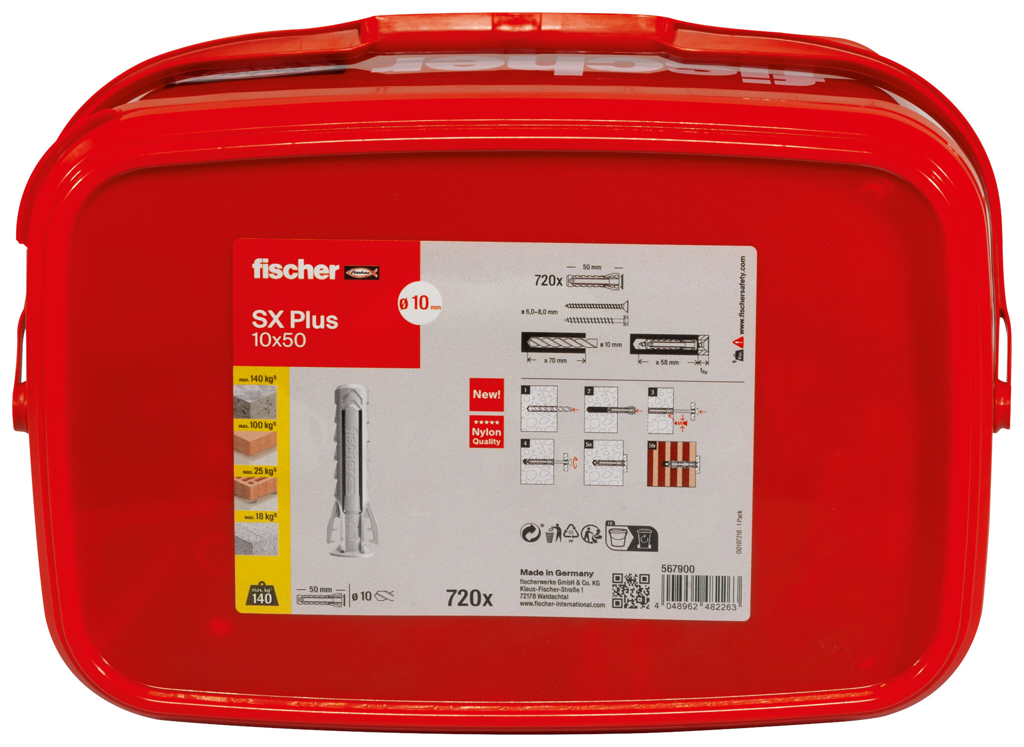 Verpackung: "fischer Spreizdübel SX Plus 10 x 50 im Eimer"