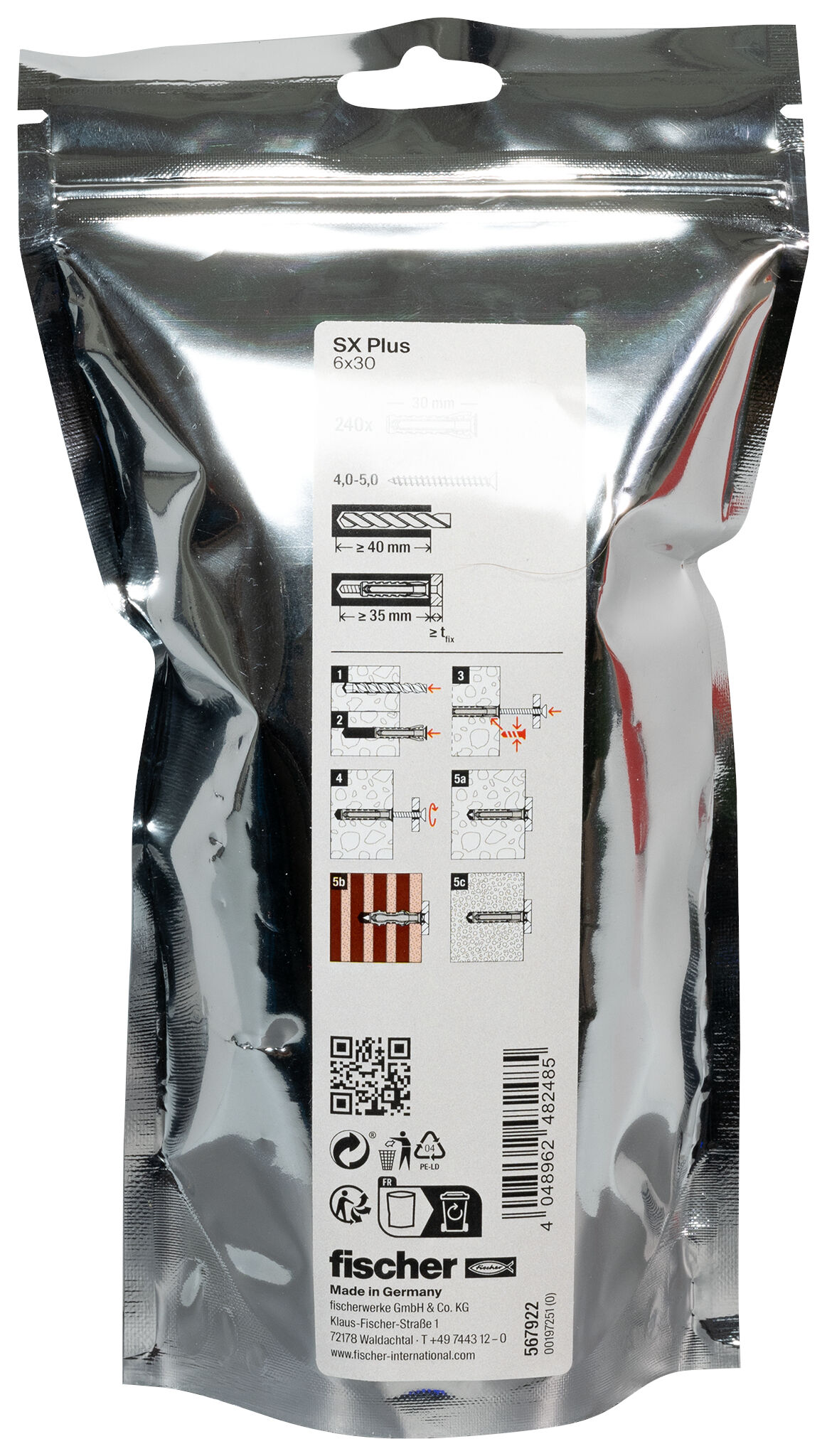 Verpackung: "fischer Spreizdübel SX Plus 6 x 30"