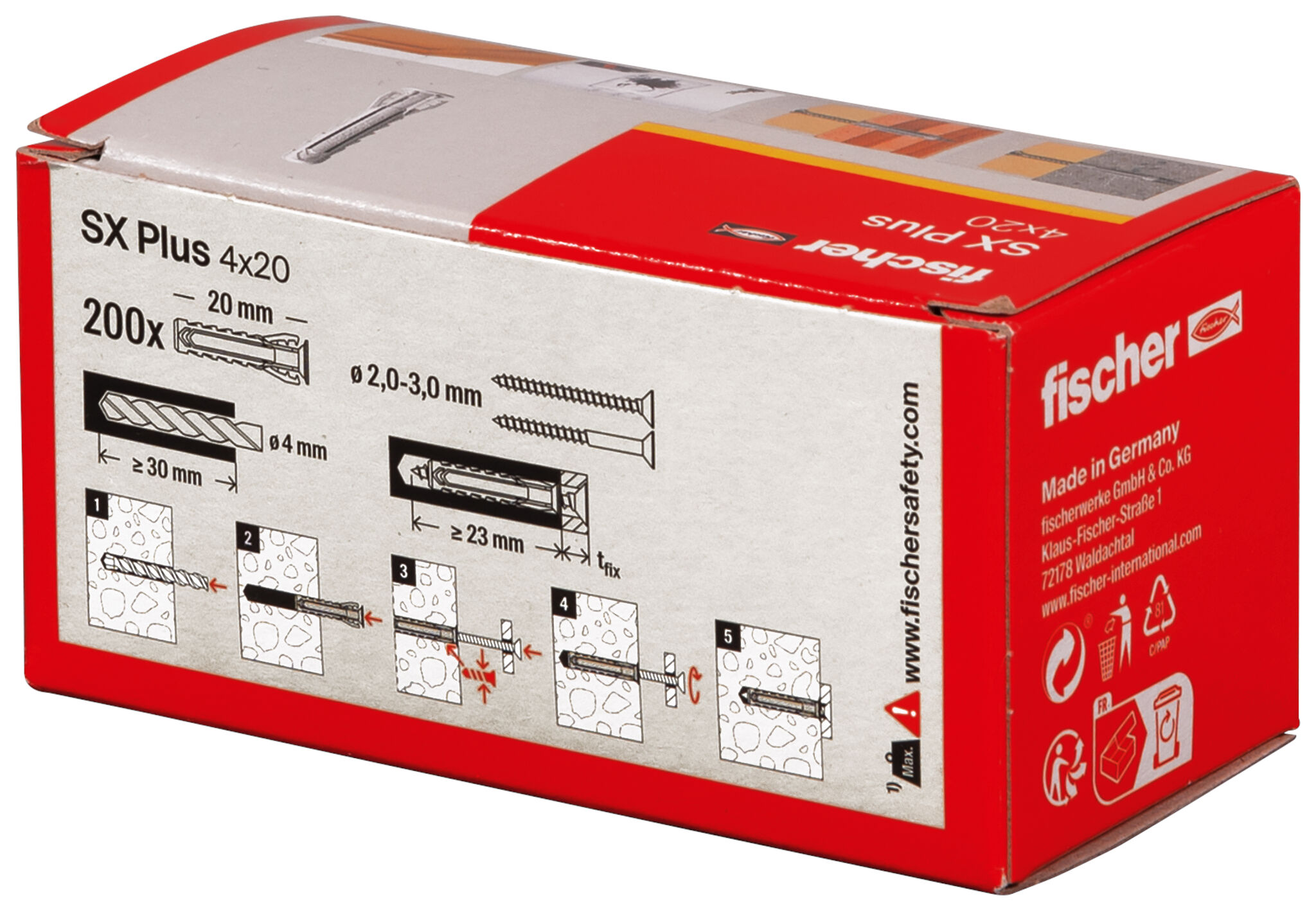 Verpackung: "fischer Spreizdübel SX Plus 4 x 20"