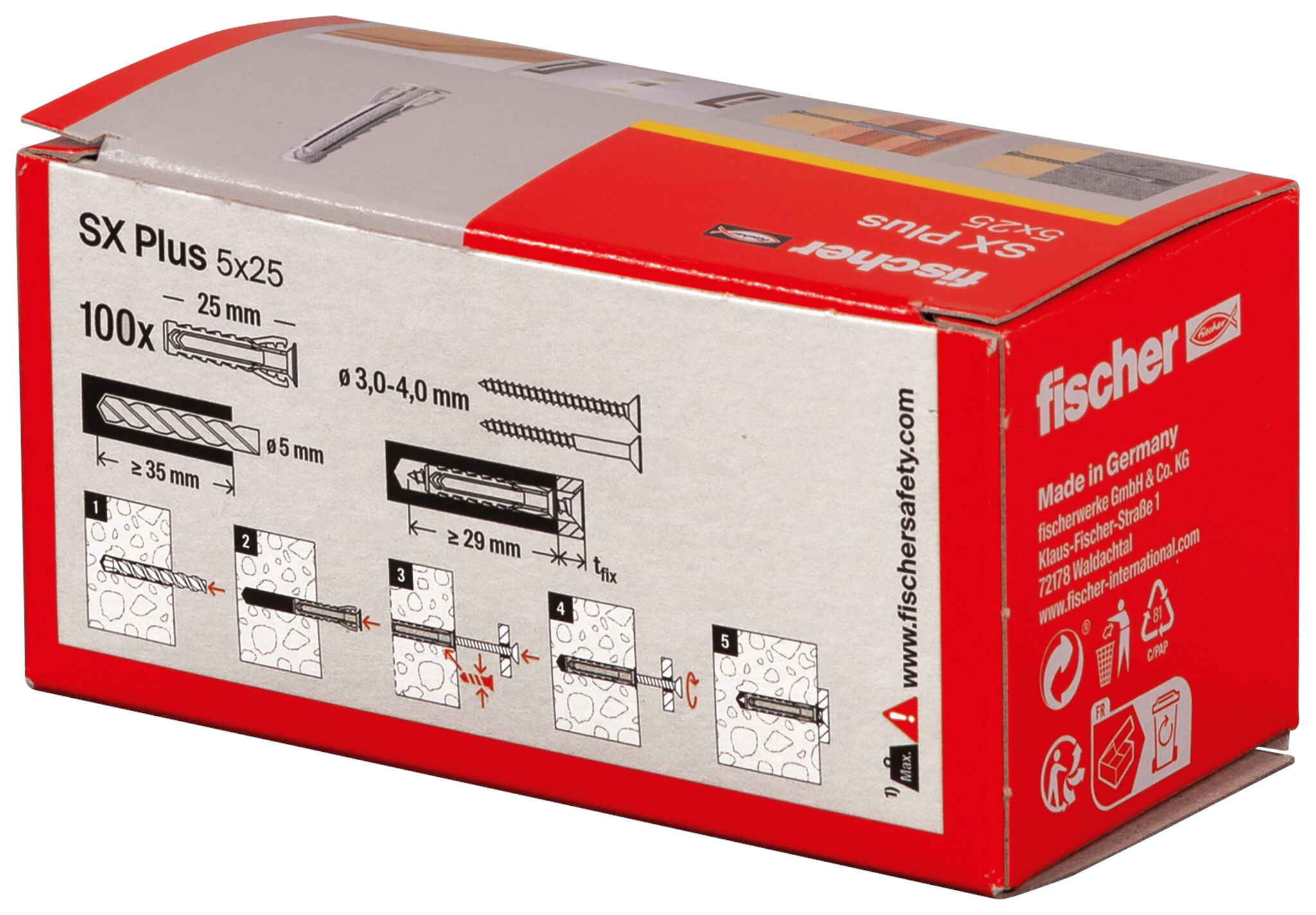 Verpackung: "fischer Spreizdübel SX Plus 5 x 25"