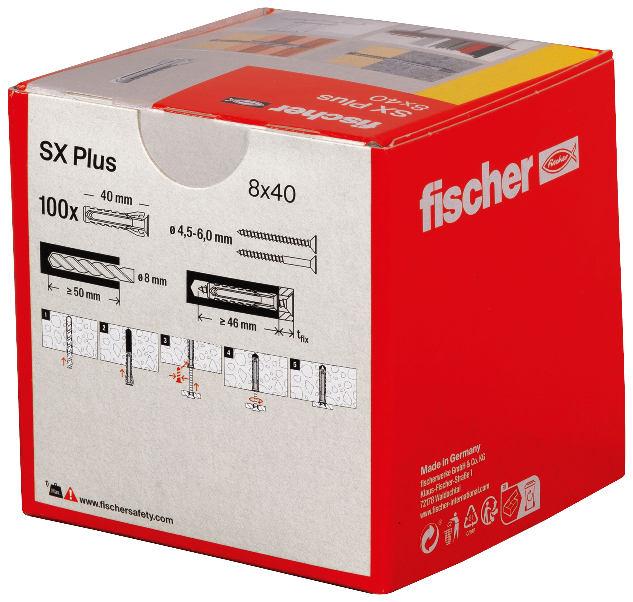 Packaging: "fischer Nailontulppa SX Plus 8 x 40"