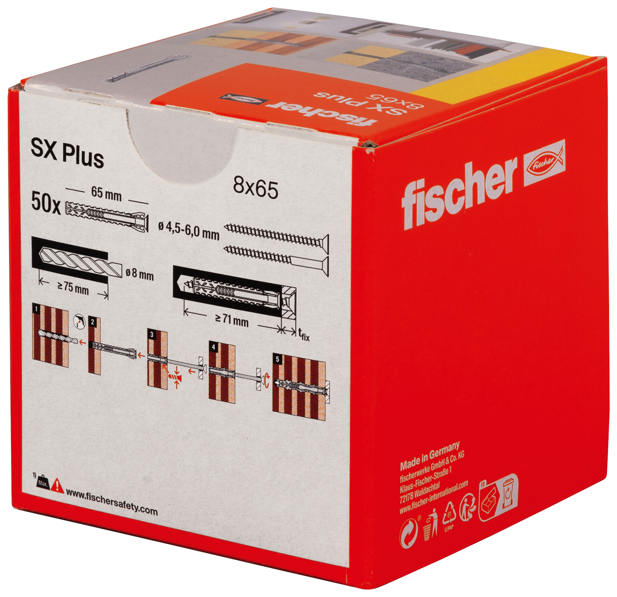 Verpackung: "fischer Spreizdübel SX Plus 8 x 65"