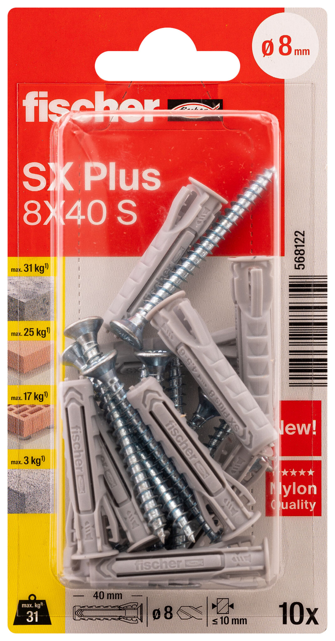 Packaging: "fischer Genişletme tapası SX Plus 8 x 40 S K vidalı"