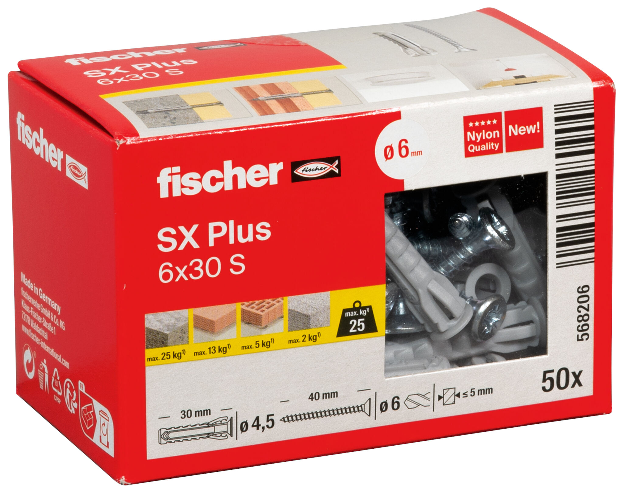 Verpackung: "fischer Spreizdübel SX Plus 6 x 30 S mit Schraube"