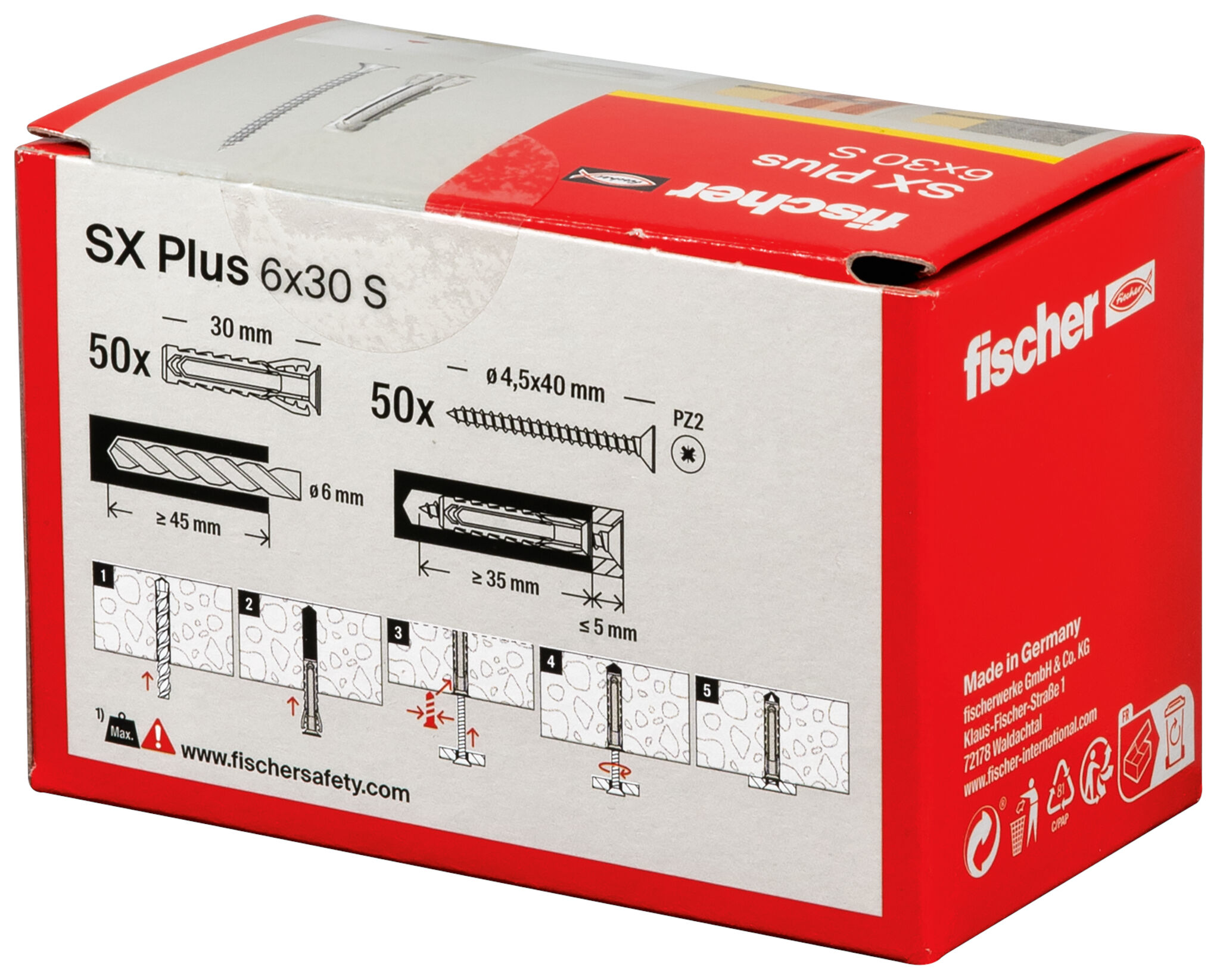 Verpackung: "fischer Spreizdübel SX Plus 6 x 30 S mit Schraube"