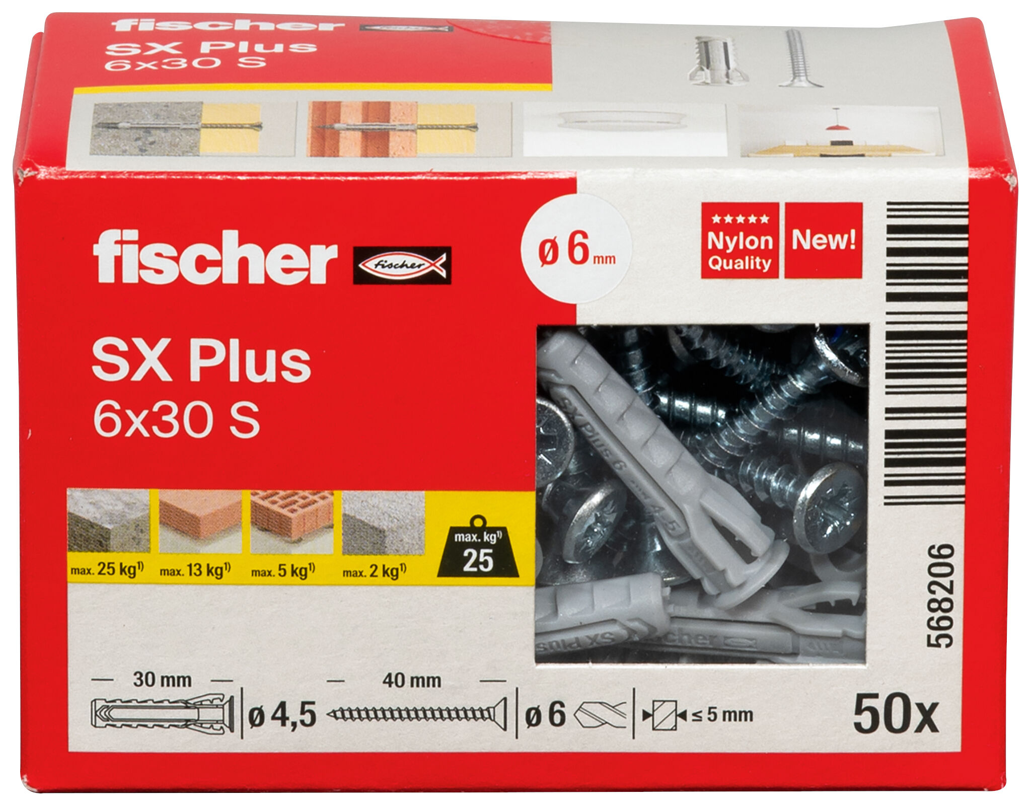 Verpackung: "fischer Spreizdübel SX Plus 6 x 30 S mit Schraube"