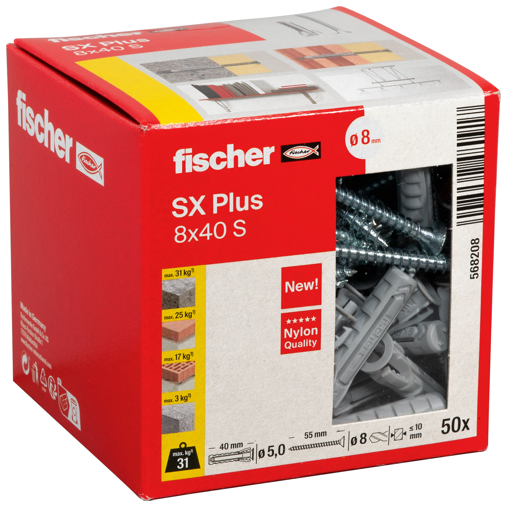 Verpackung: "fischer Spreizdübel SX Plus 8 x 40 S mit Schraube"