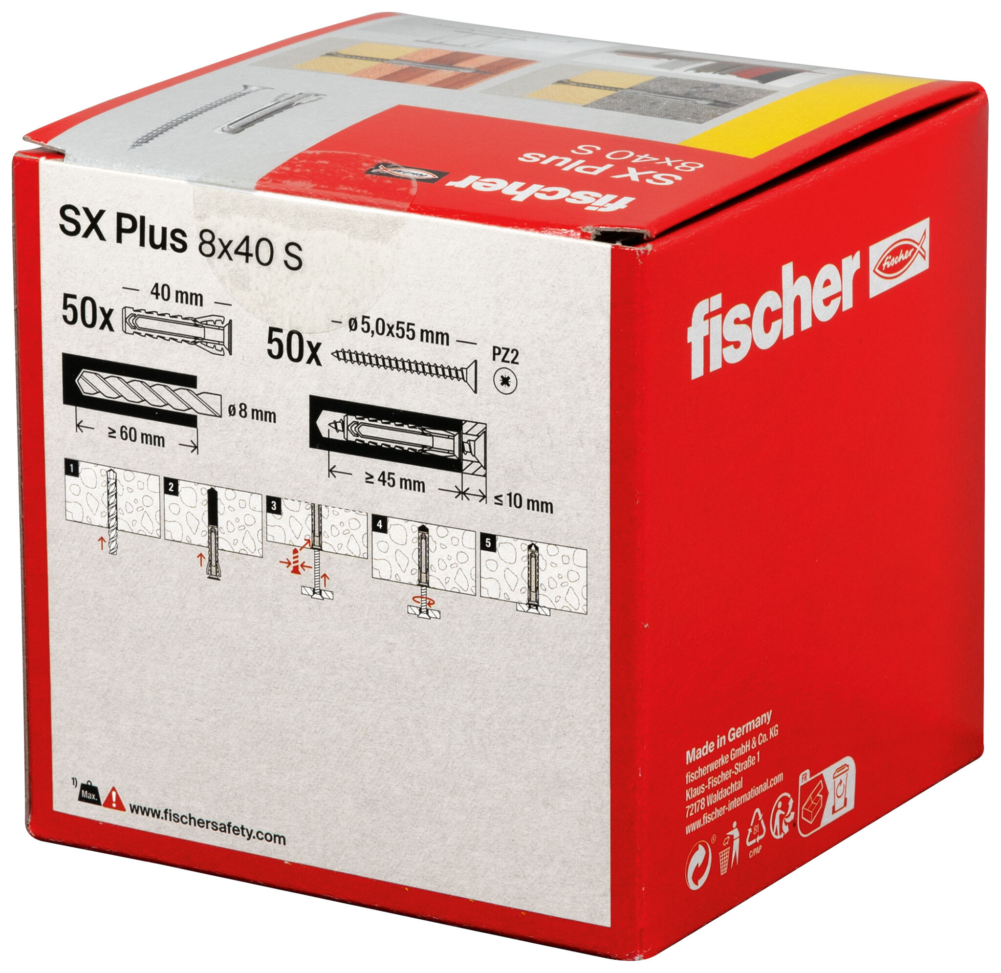 Verpackung: "fischer Spreizdübel SX Plus 8 x 40 S mit Schraube"