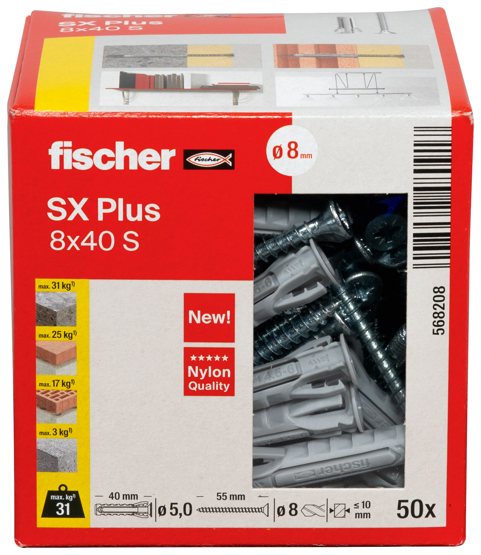 Verpackung: "fischer Spreizdübel SX Plus 8 x 40 S mit Schraube"