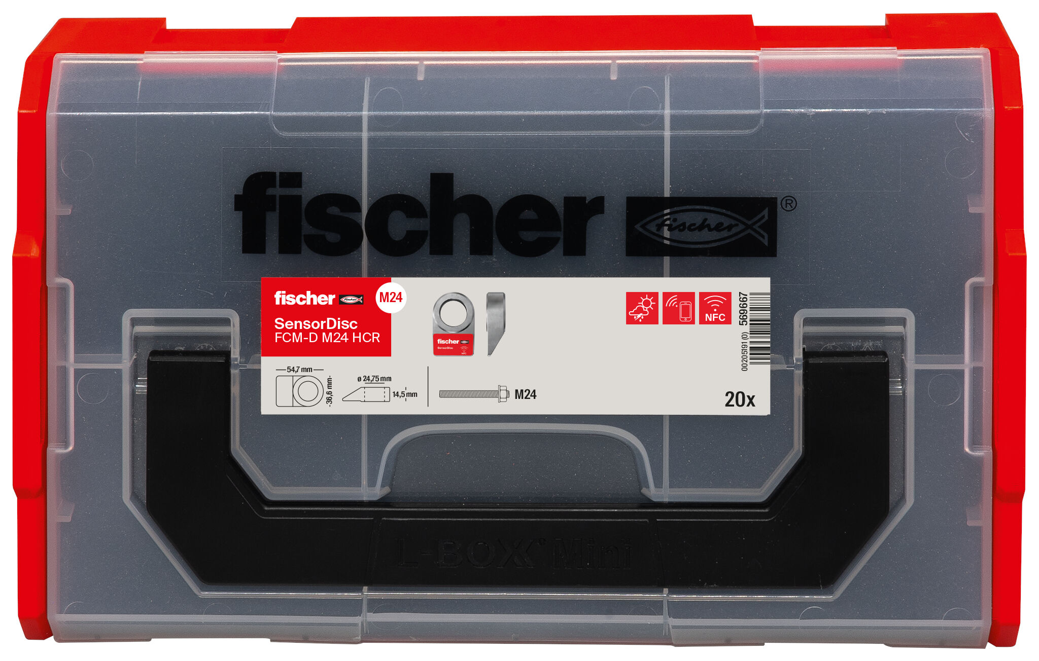 Packaging: "fischer SensorDisc FCM-D M24 HCR 20P highly corrosion-resistant steel"