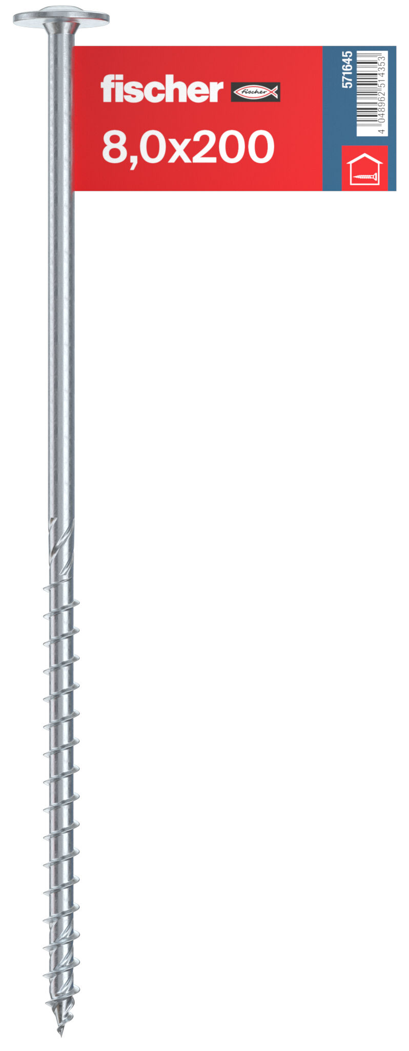 Packaging: "fischer wood construction screw PowerFast FPF II WTP 8.0 x 200 BC E, flange head, TX star recess drive, part thread, blue zinc plated"