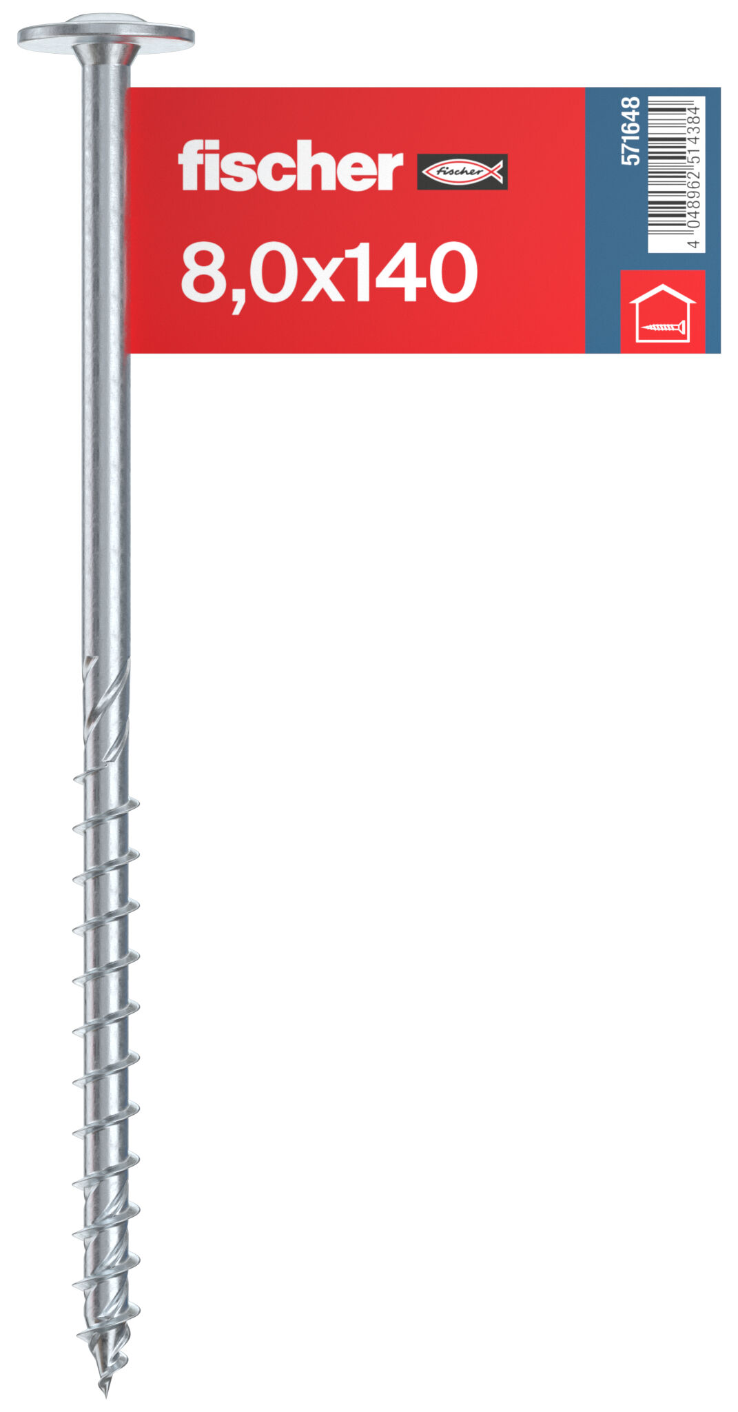 Packaging: "fischer wood construction screw PowerFast FPF II WTP 8.0 x 140 BC E, flange head, TX star recess drive, part thread, blue zinc plated"
