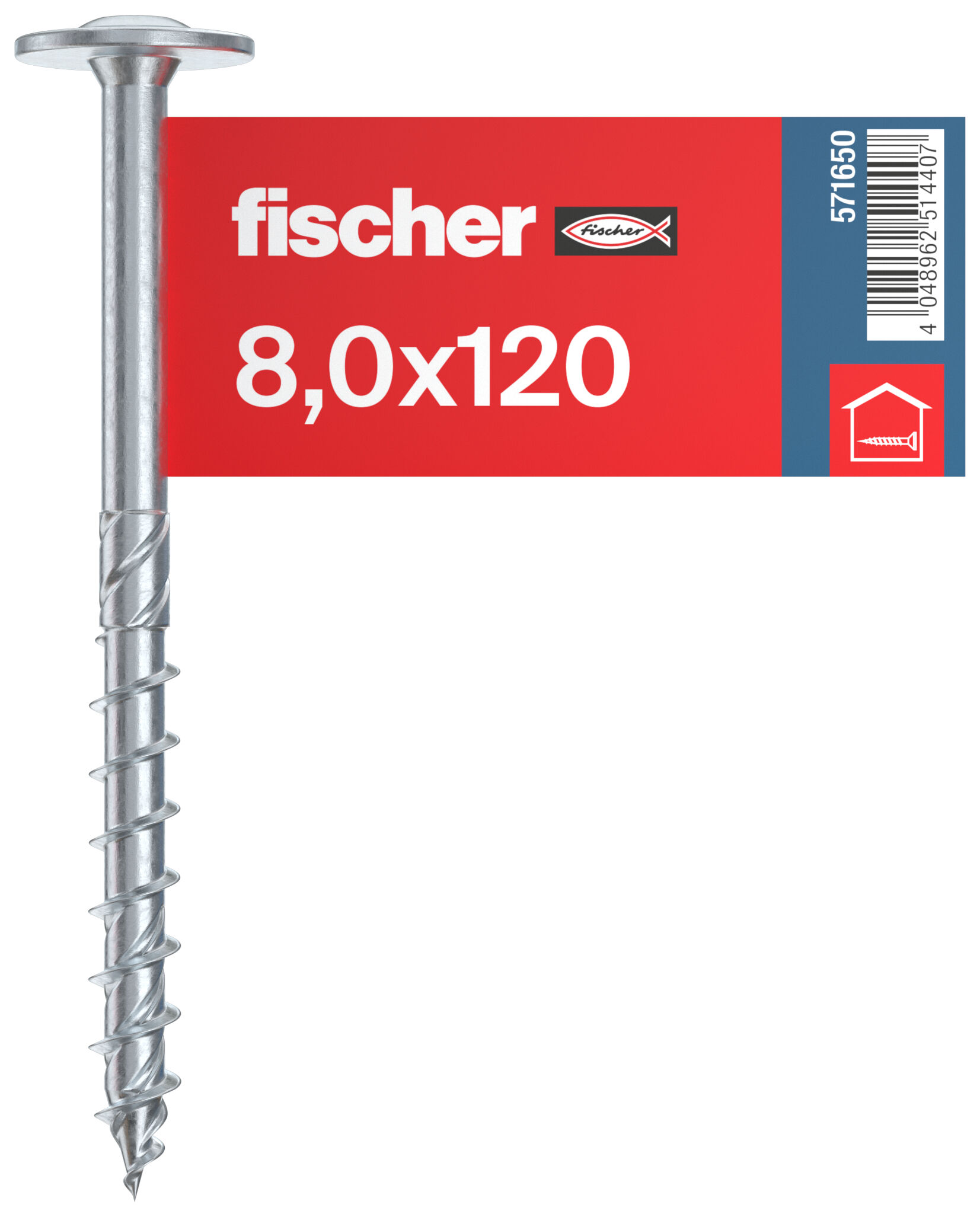 Packaging: "fischer wood construction screw PowerFast FPF II WTP 8.0 x 120 BC E, flange head, TX star recess drive, part thread, blue zinc plated"