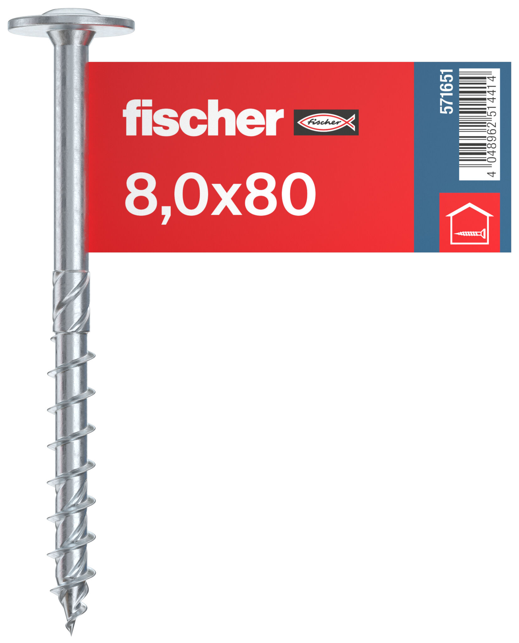 Packaging: "fischer wood construction screw PowerFast FPF II WTP 8.0 x 80 BC E, flange head, TX star recess drive, part thread, blue zinc plated"