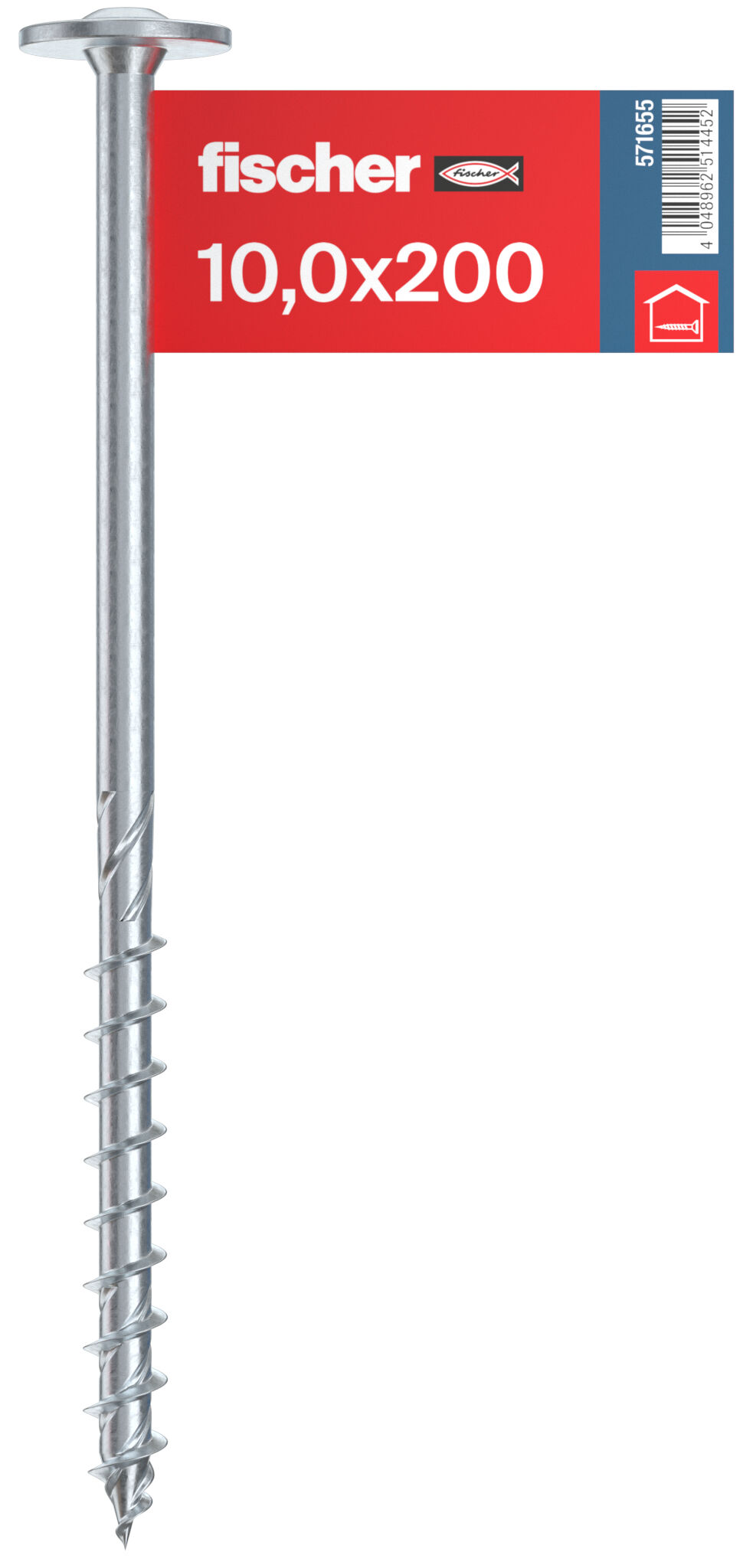 Packaging: "fischer wood construction screw PowerFast FPF II WTP 10.0 x 200 BC E, flange head, TX star recess drive, part thread, blue zinc plated"