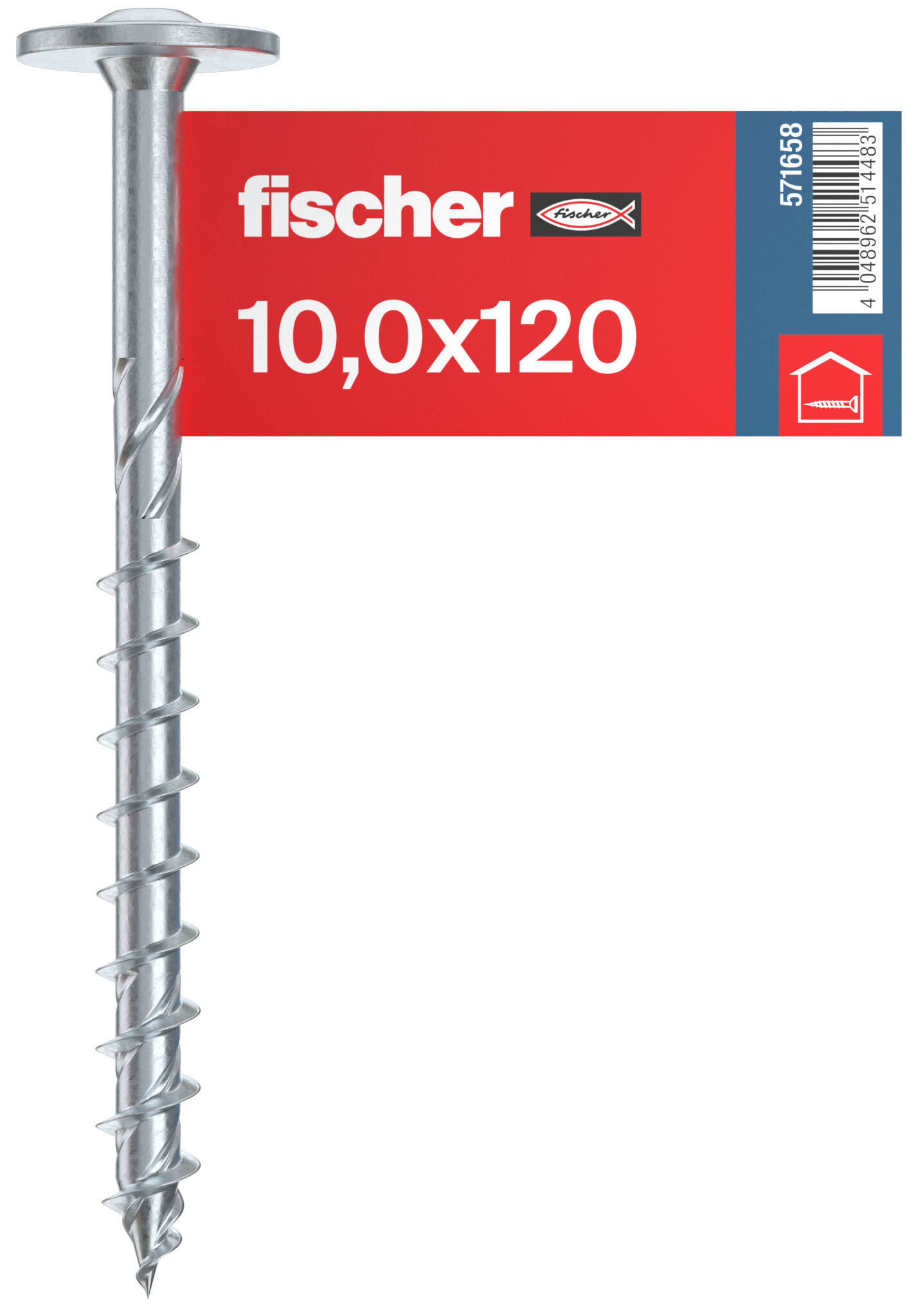 Packaging: "fischer wood construction screw PowerFast FPF II WTP 10.0 x 120 BC E, flange head, TX star recess drive, part thread, blue zinc plated"