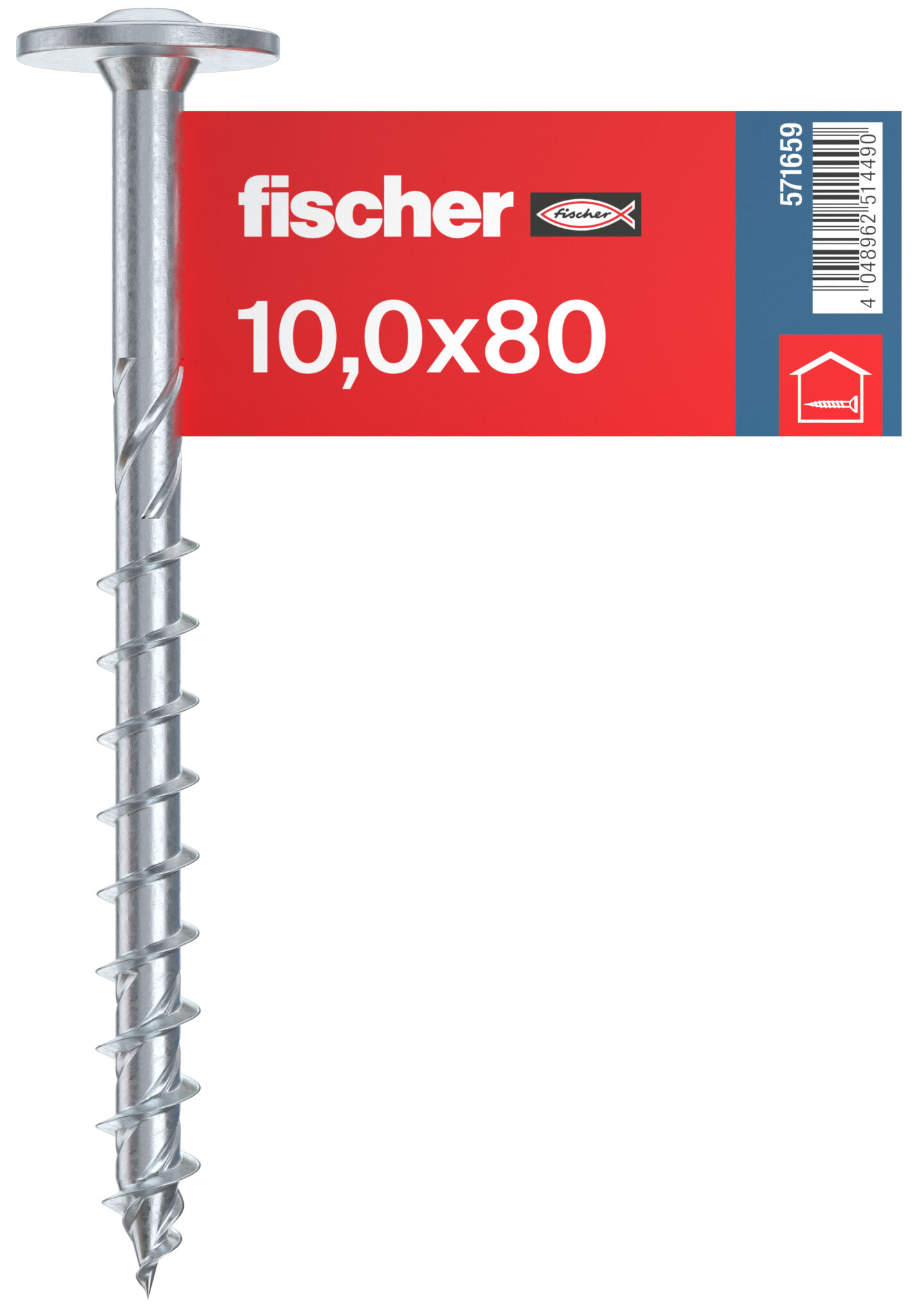 Packaging: "fischer wood construction screw PowerFast FPF II WTP 10.0 x 80 BC E, flange head, TX star recess drive, part thread, blue zinc plated"