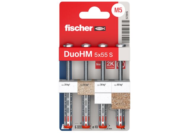 Packaging: "Üreges fém-nylon dübel DuoHM 5 x 55 S PH TX, D-fejű csavar, TX behajtás"