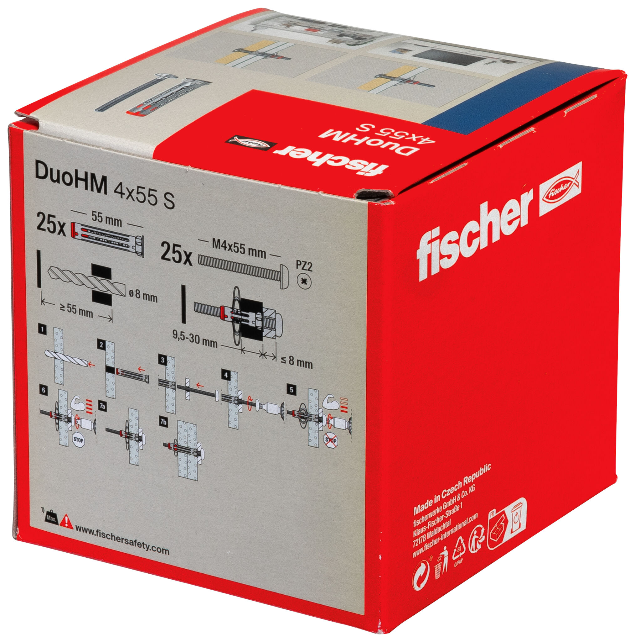 Packaging: "fischer cavity fixing DuoHM 4 x 55 S PH PZ, pan head screw, PZ-drive"