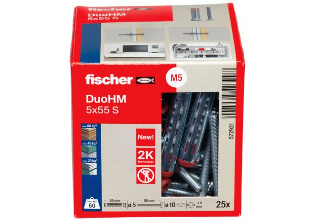 Packaging: "Üreges fém-nylon dübel DuoHM 5 x 55 S PH PZ, D-fejű csavar, PZ behajtás"