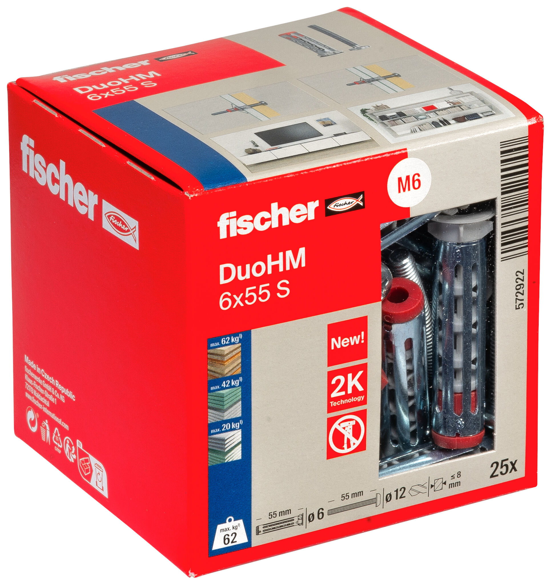 Packaging: "fischer cavity fixing DuoHM 6 x 55 S PH PZ, pan head screw, PZ-drive"