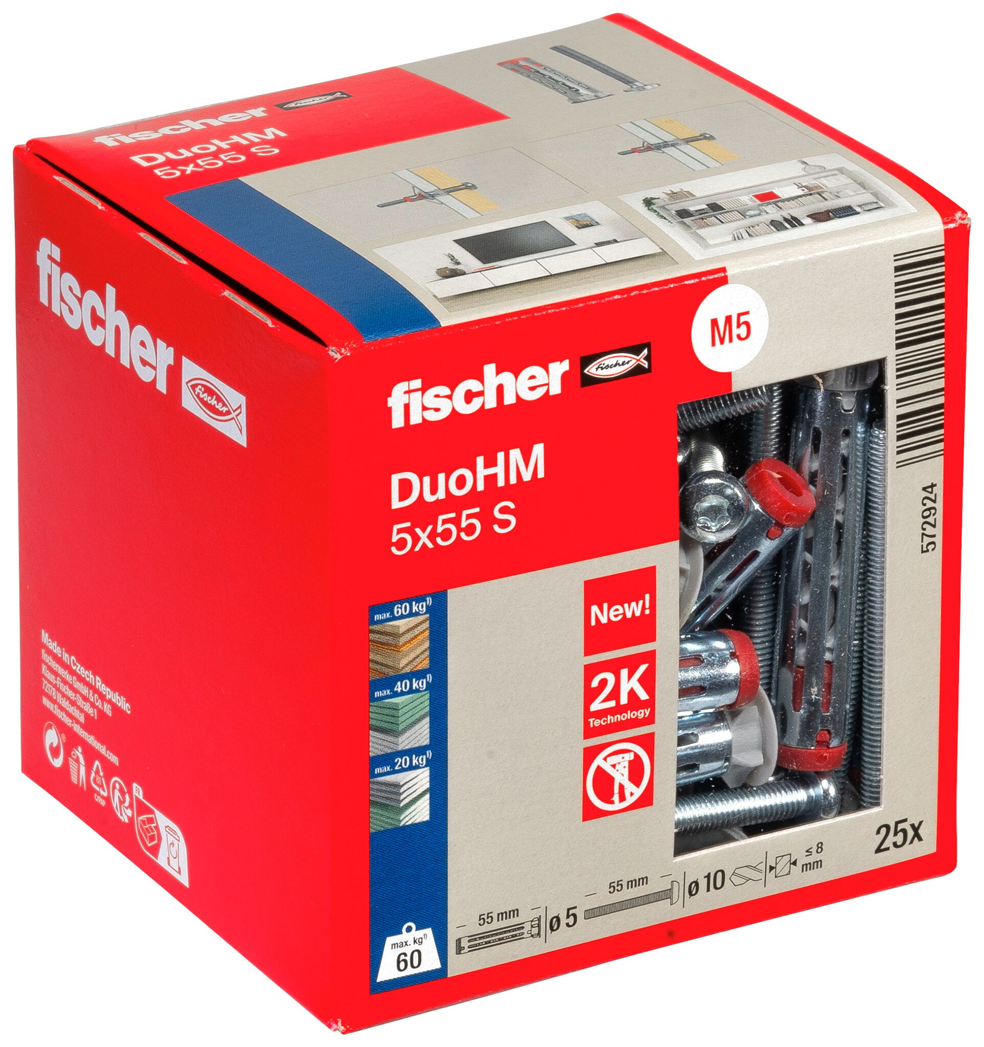 Packaging: "fischer levyankkuri DuoHM 5 x 55 S PH TX, kupukantaruuvi, TX"