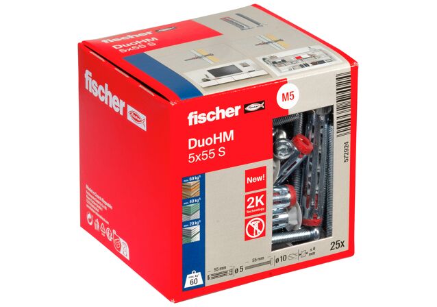Packaging: "Üreges fém-nylon dübel DuoHM 5 x 55 S PH TX, D-fejű csavar, TX behajtás"